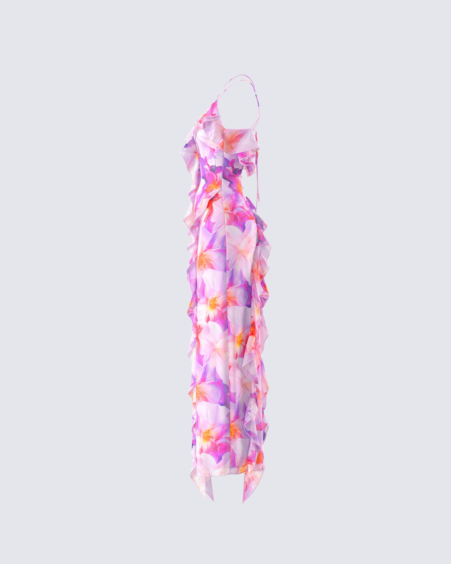 Kenya Pink Floral Ruffle Maxi Dress