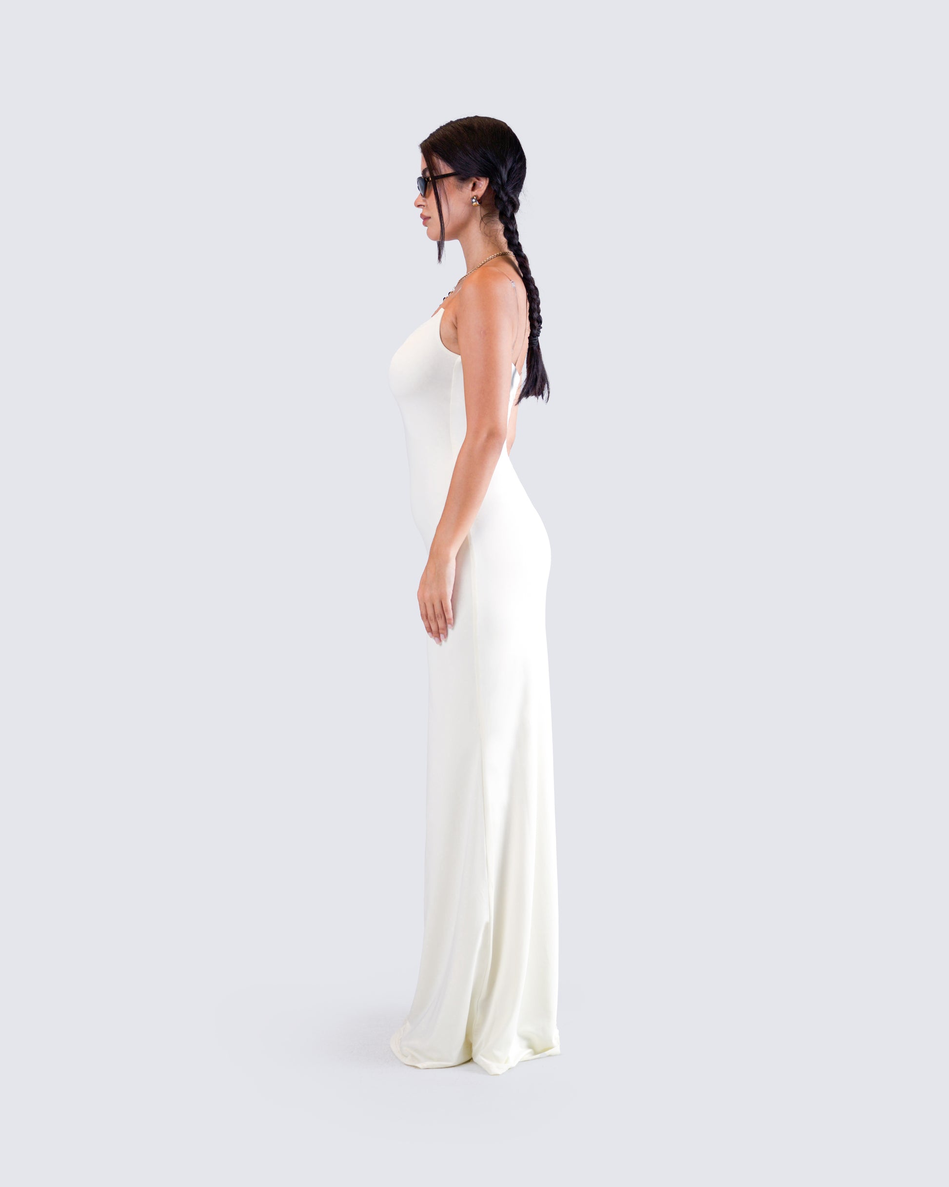 Ivory Satin Cowl Neck Maxi Dress - Formal Slip Dress FINESSE Ivory Satin Cowl Neck Maxi Dress - Formal Slip Dress FINESSE
