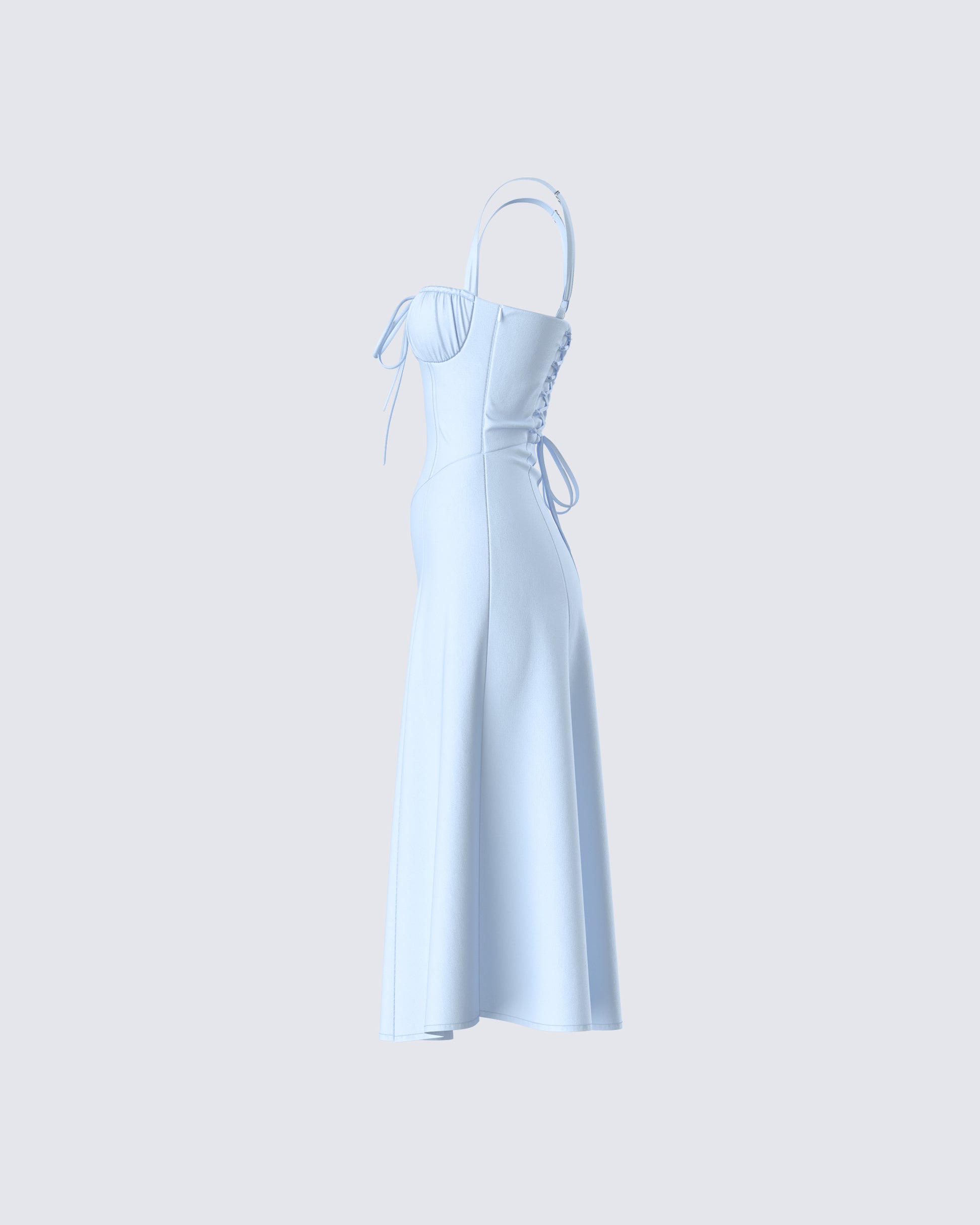 Blue Satin Midi Dress - Corset Bustier A-Line FINESSE Blue Satin Midi Dress - Corset Bustier A-Line FINESSE