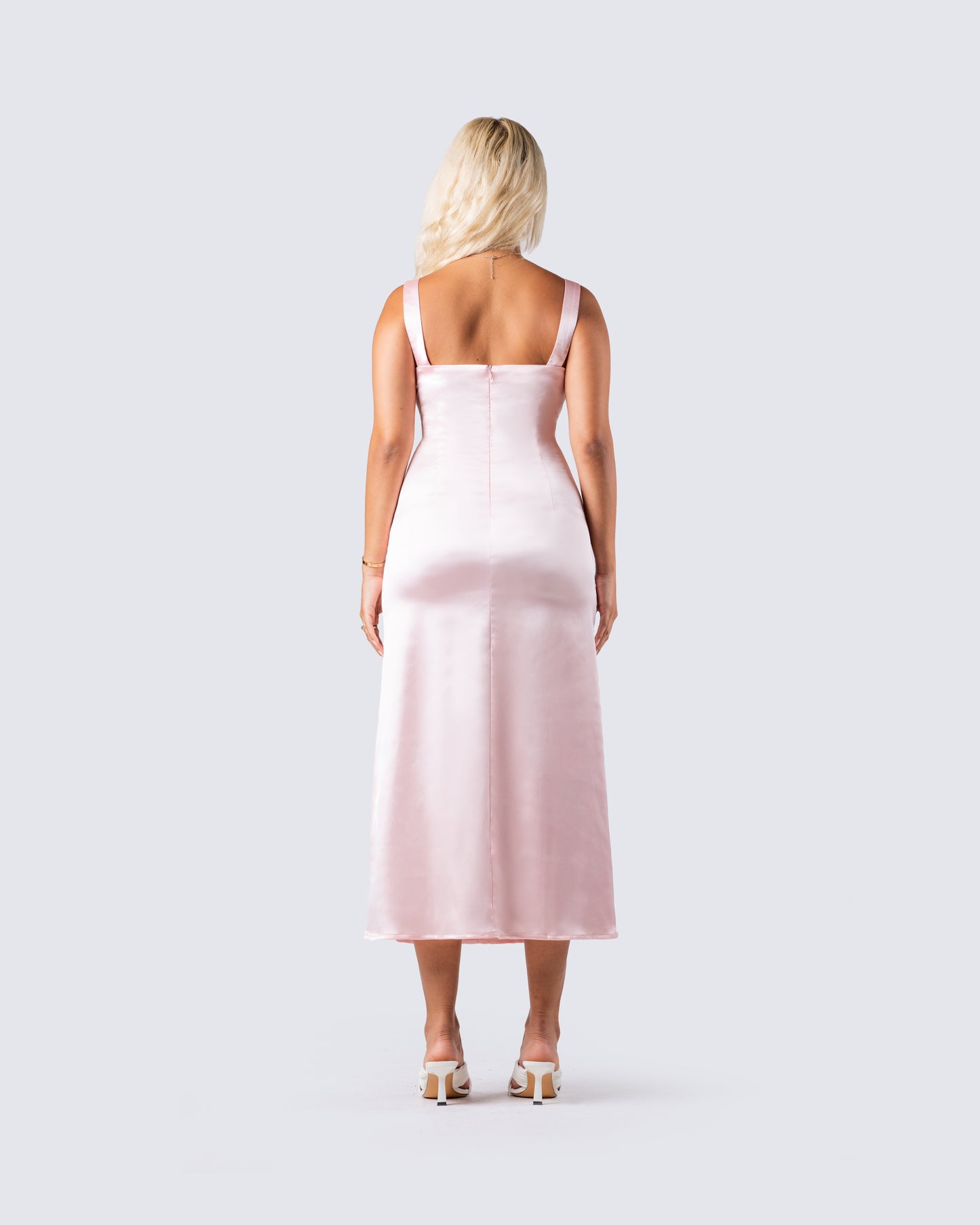 Althea Pink Satin Midi Dress