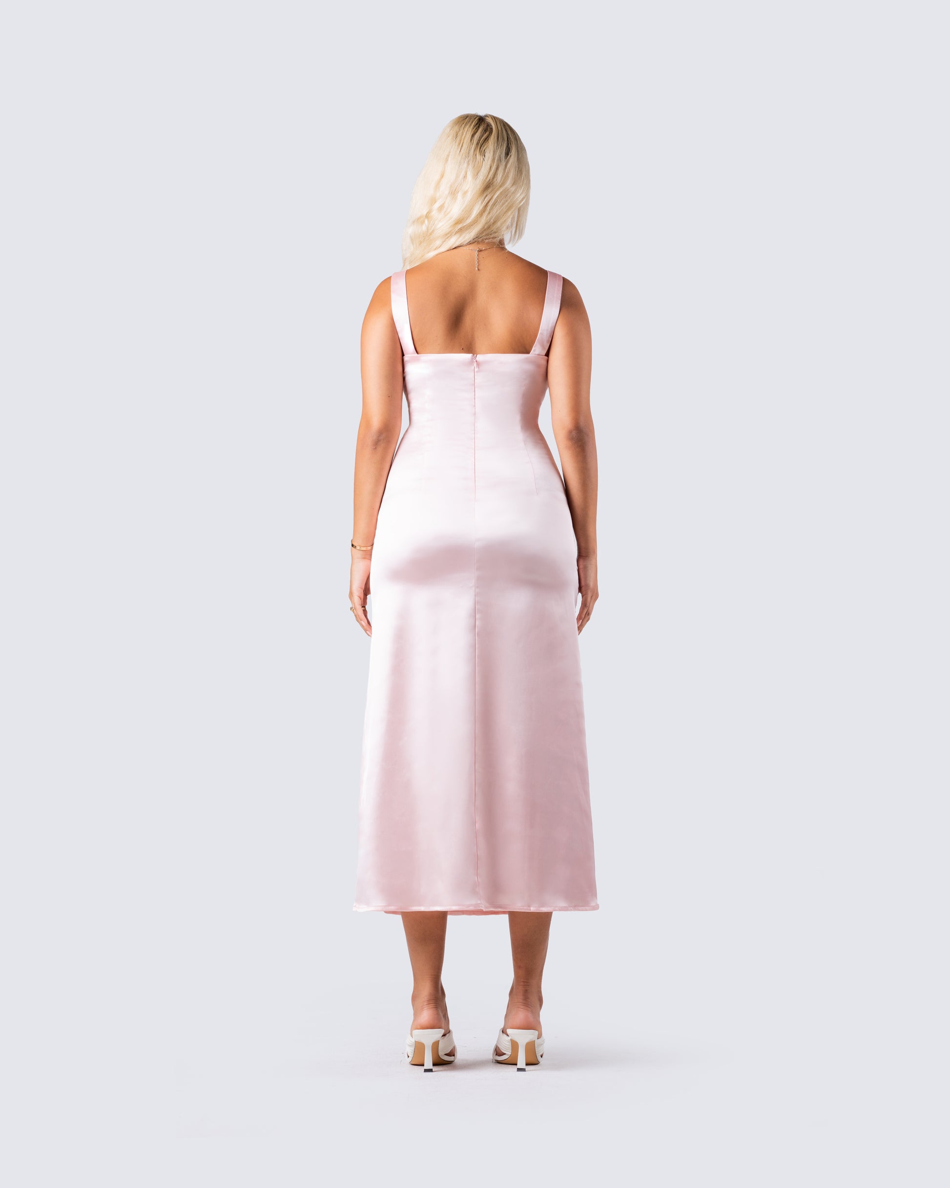 Althea Pink Satin Midi Dress – FINESSE
