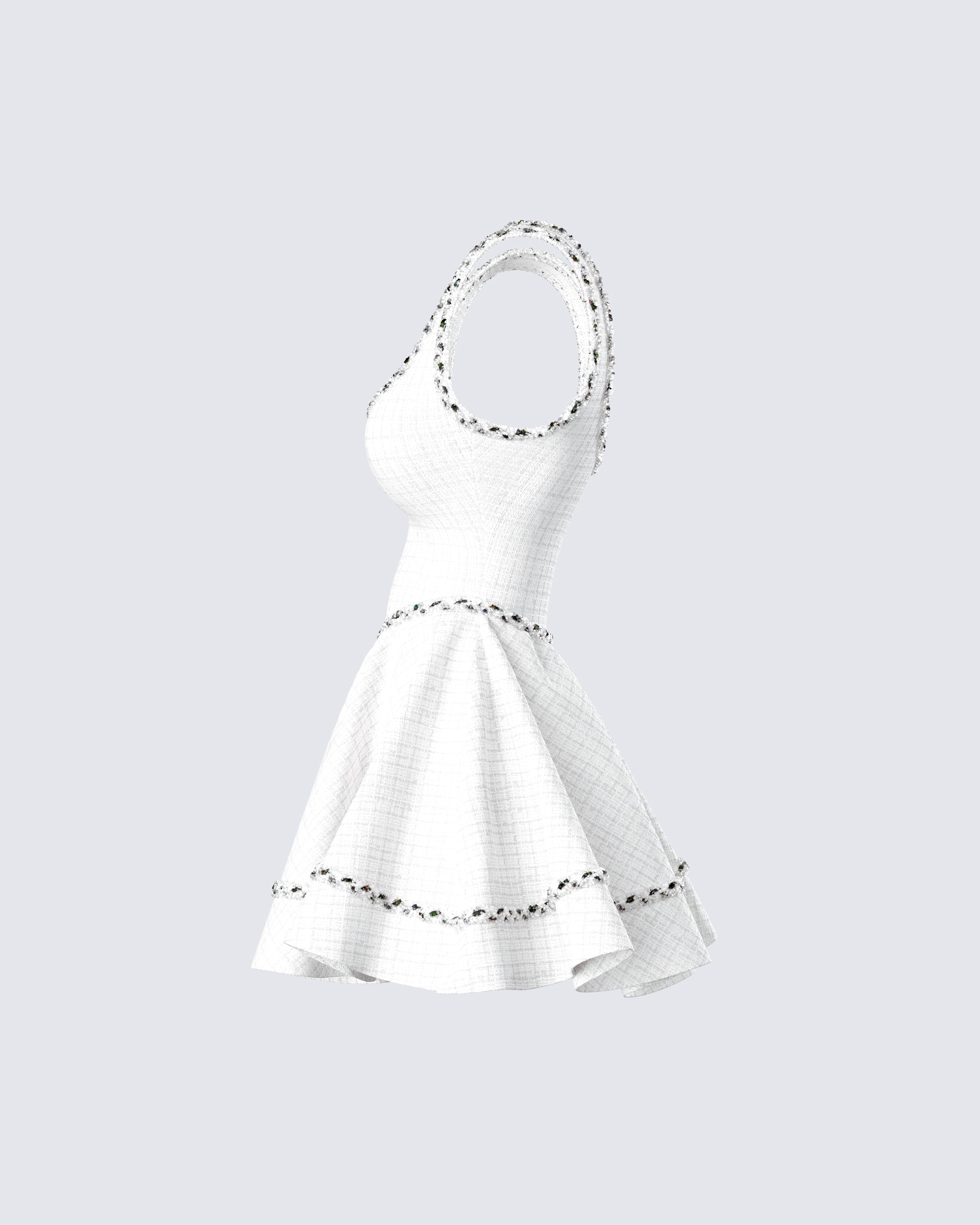 Ivory Tweed Mini Dress - Fit and Flare Smocked FINESSE Ivory Tweed Mini Dress - Fit and Flare Smocked FINESSE