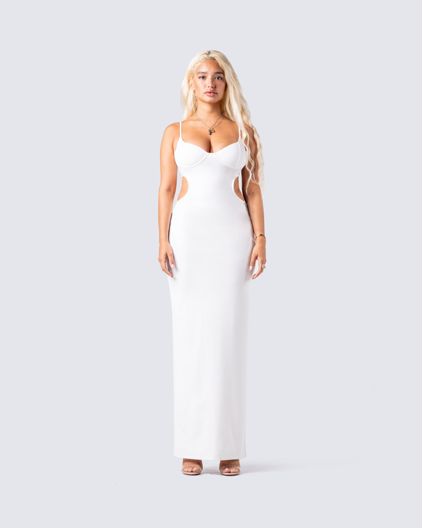 White Cut Out Maxi Dress - Bodycon Formal Evening FINESSE White Cut Out Maxi Dress - Bodycon Formal Evening FINESSE