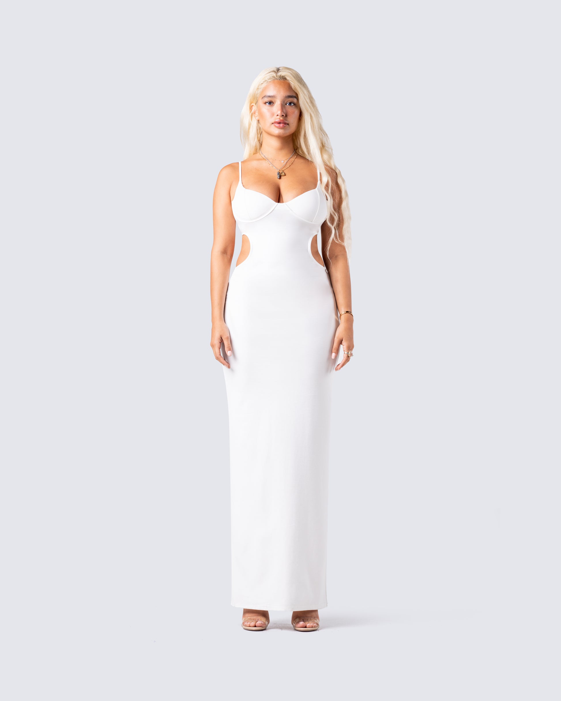 White Cut Out Maxi Dress - Bodycon Formal Evening FINESSE White Cut Out Maxi Dress - Bodycon Formal Evening FINESSE