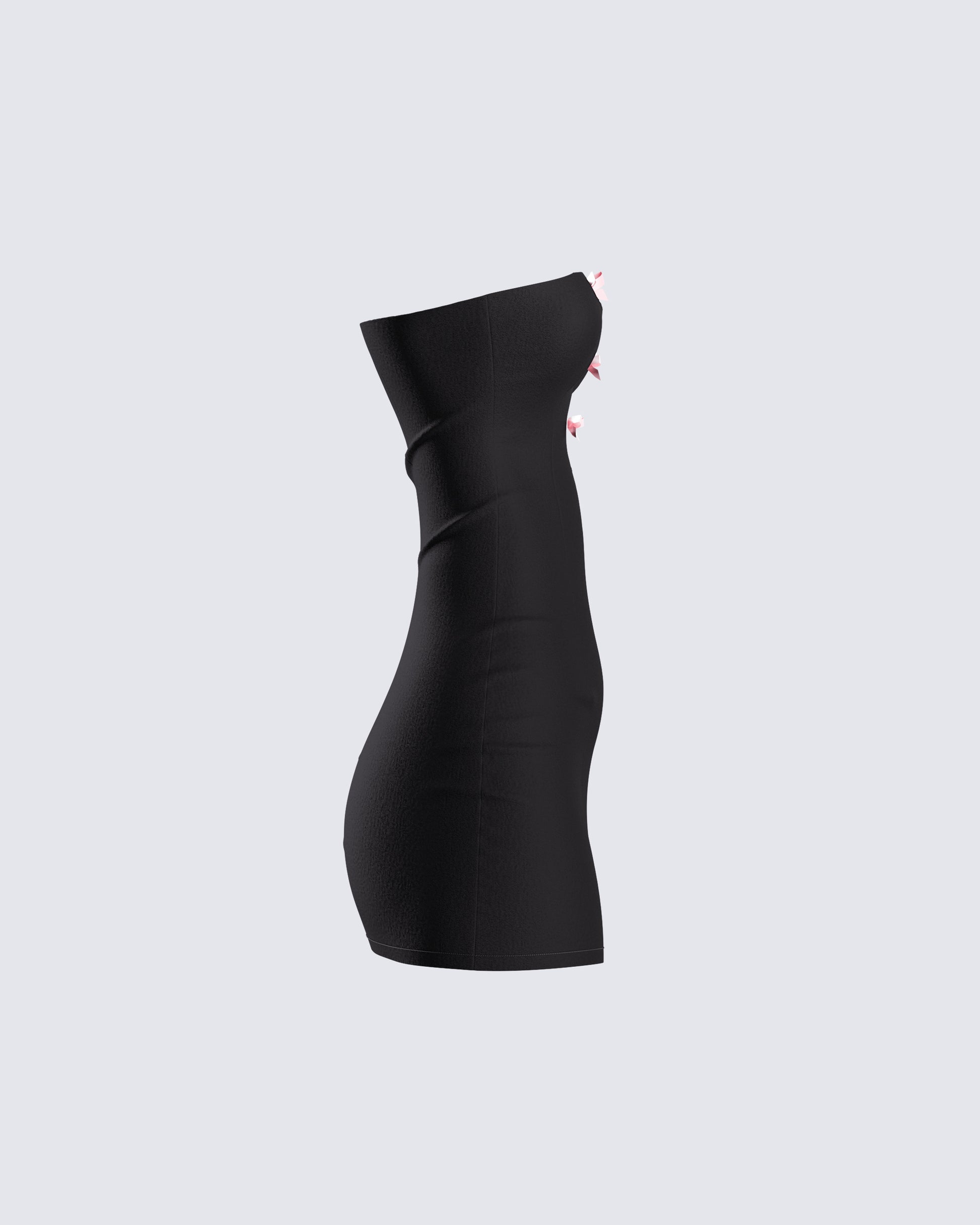 Black Strapless Mini Dress - Pink Bow Details Party FINESSE Black Strapless Mini Dress - Pink Bow Details Party FINESSE