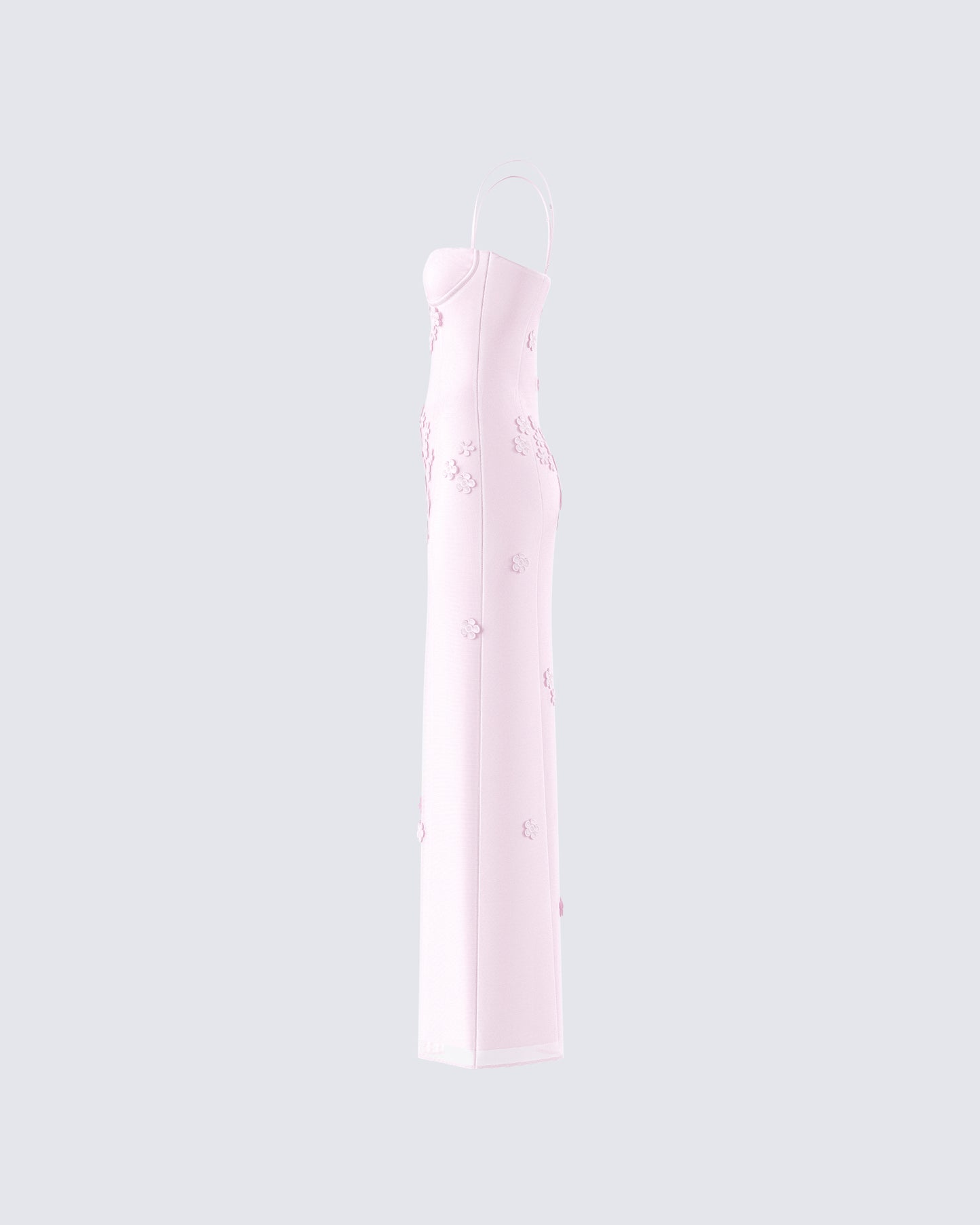 Pink Floral Applique Maxi Dress - Slit Gown FINESSE Pink Floral Applique Maxi Dress - Slit Gown FINESSE