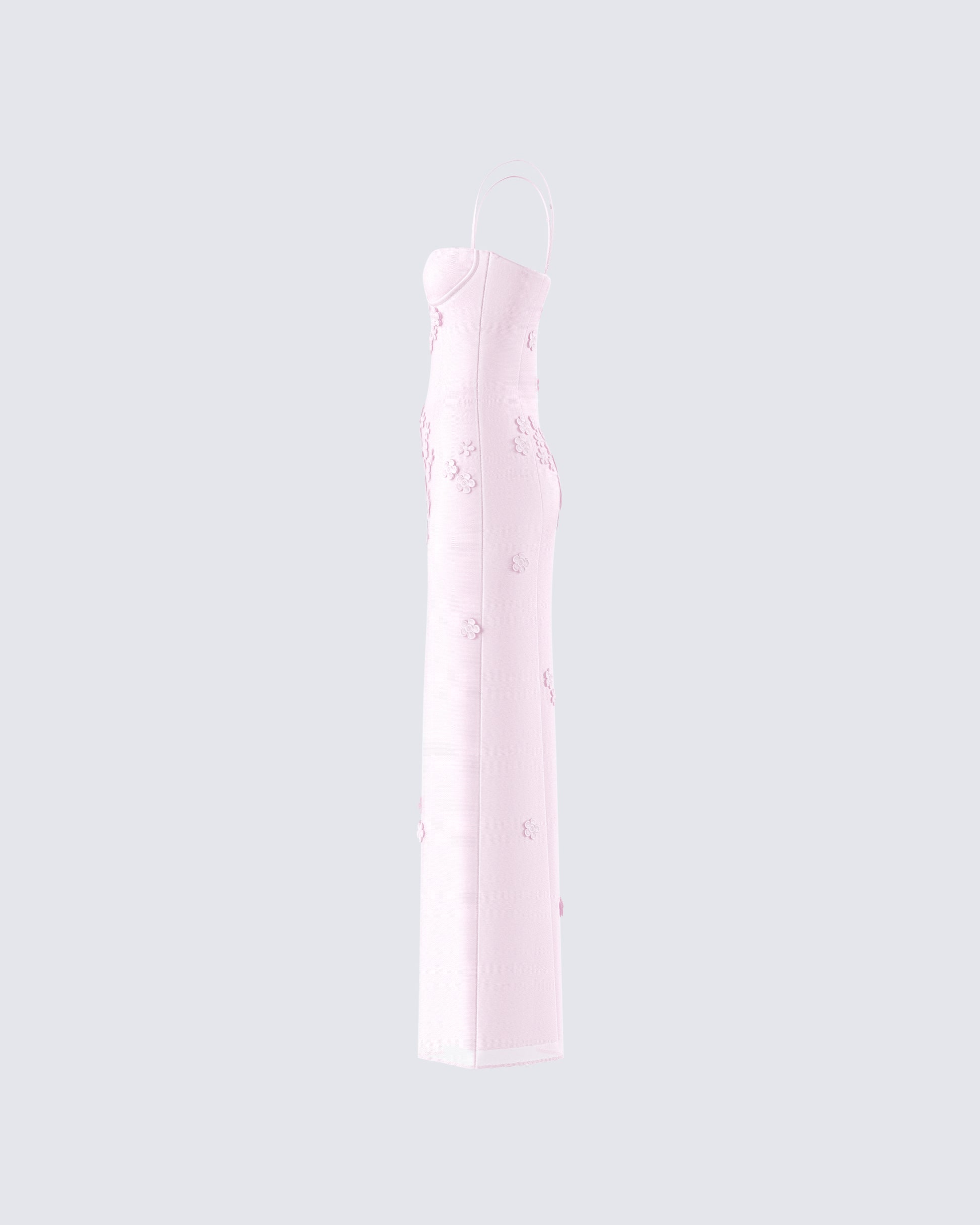 Pink Floral Applique Maxi Dress - Slit Gown FINESSE Pink Floral Applique Maxi Dress - Slit Gown FINESSE
