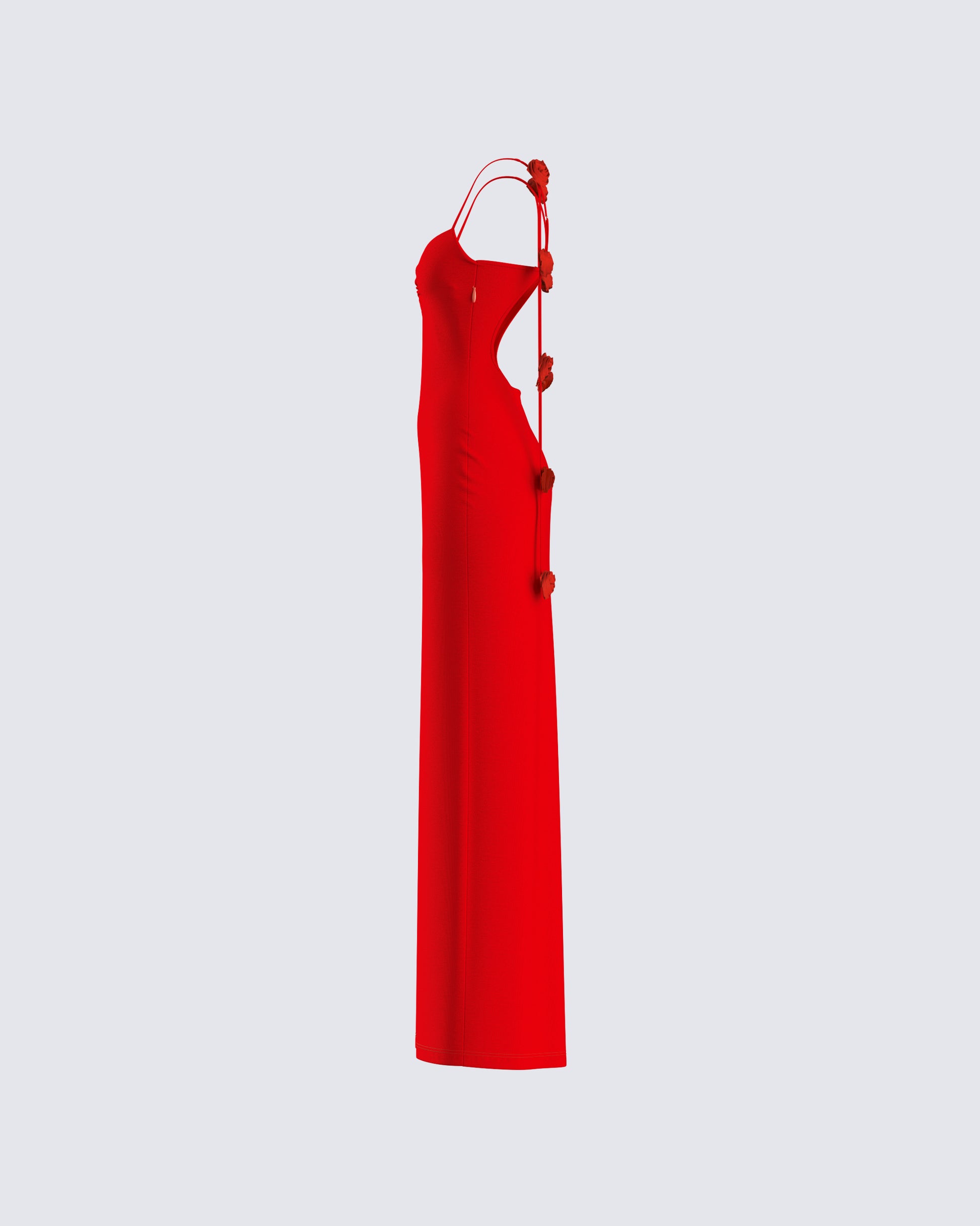 Red Cutout Maxi Dress - Bodycon Side Tie Detail FINESSE Red Cutout Maxi Dress - Bodycon Side Tie Detail FINESSE