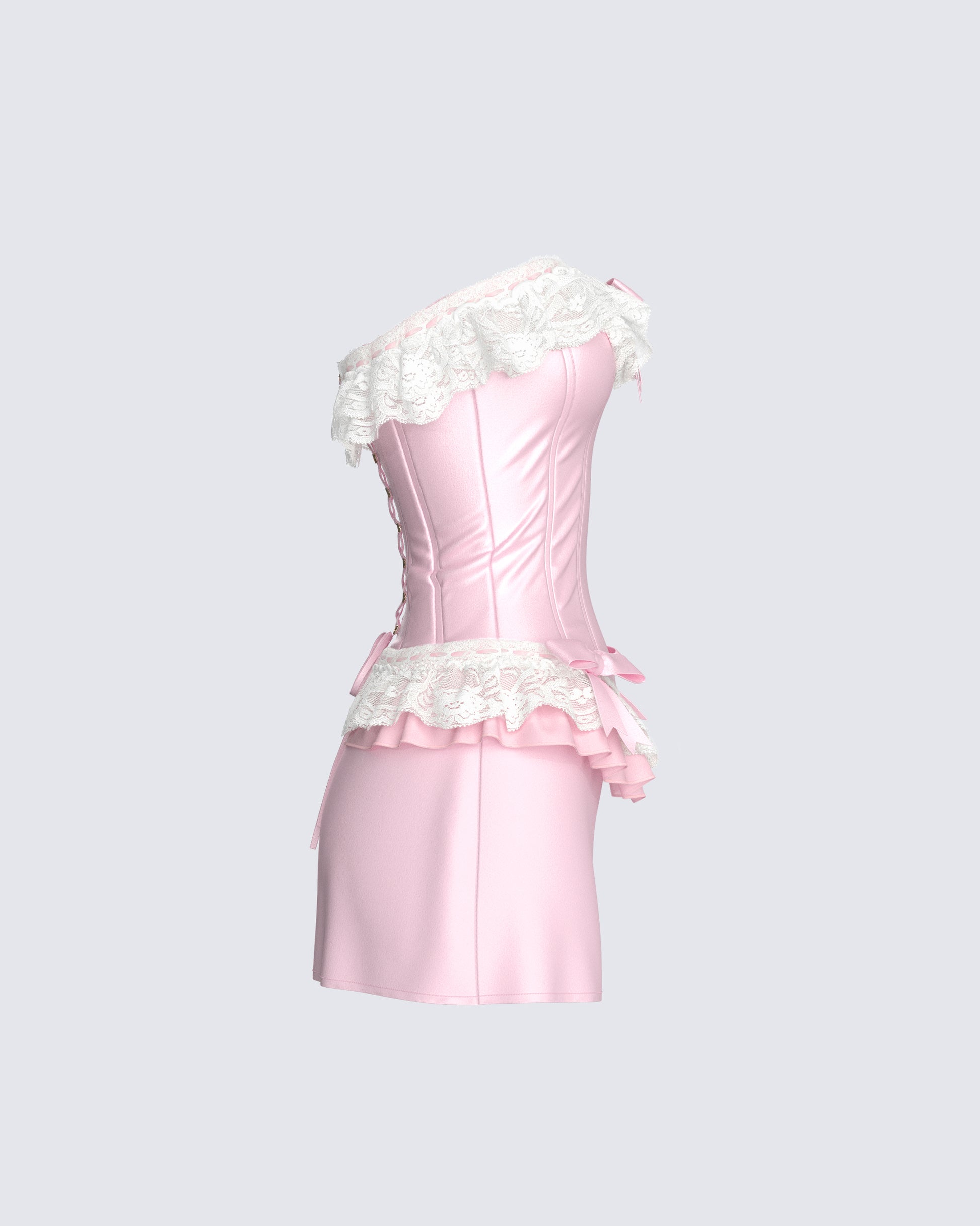 Pink Satin Corset Mini Dress - Lace Ruffle Lingerie Style FINESSE Pink Satin Corset Mini Dress - Lace Ruffle Lingerie Style FINESSE