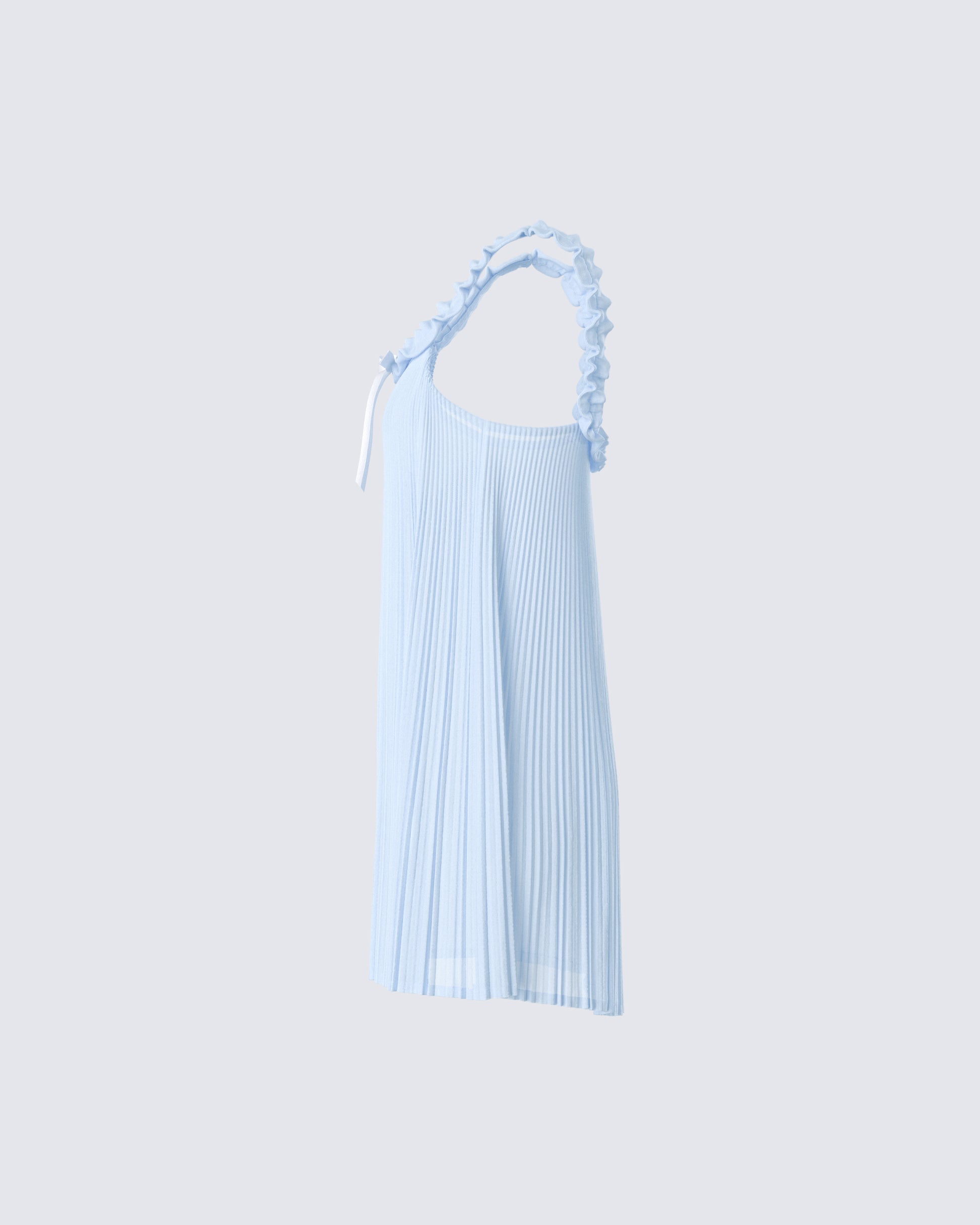 Baby Blue Pleated Mini Dress - Ruffled Straps Summer M Baby Blue Pleated Mini Dress - Ruffled Straps Summer M