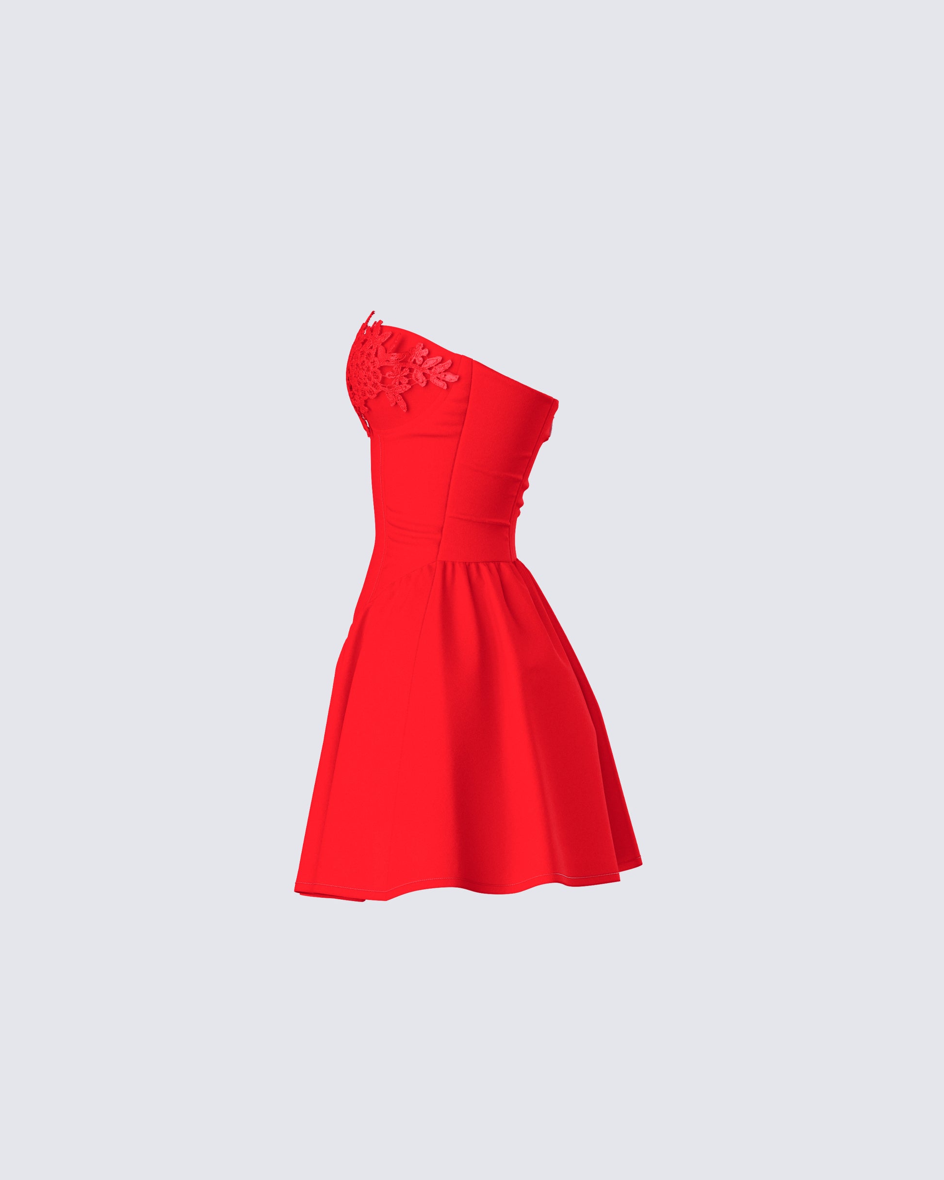 Red Lace Mini Dress - Strapless Flared Party Dress FINESSE Red Lace Mini Dress - Strapless Flared Party Dress FINESSE