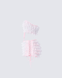 Hali Pink Lace Up Ruffle Set