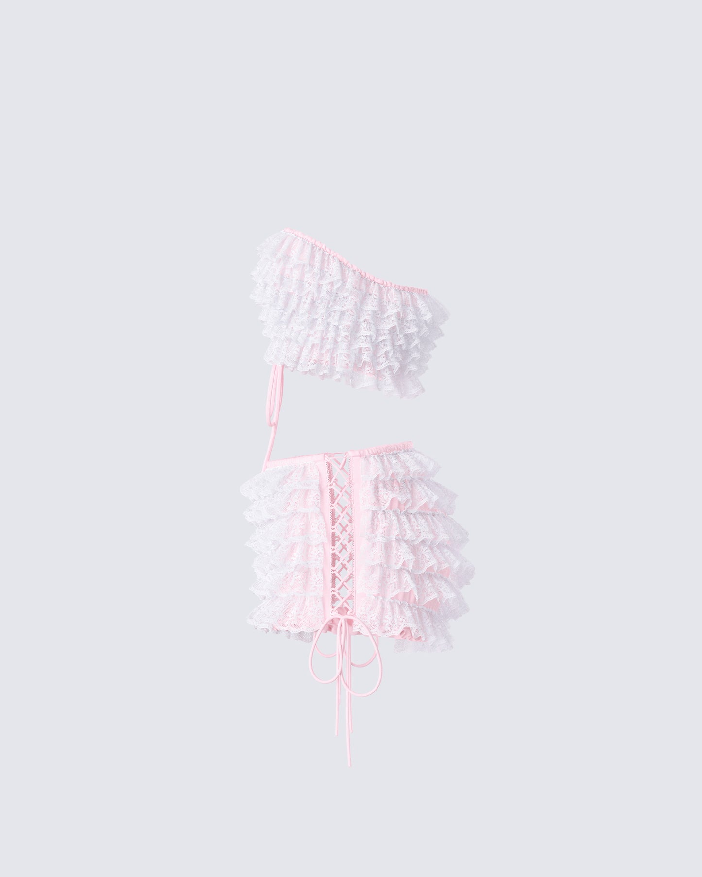 Hali Pink Lace Up Ruffle Set