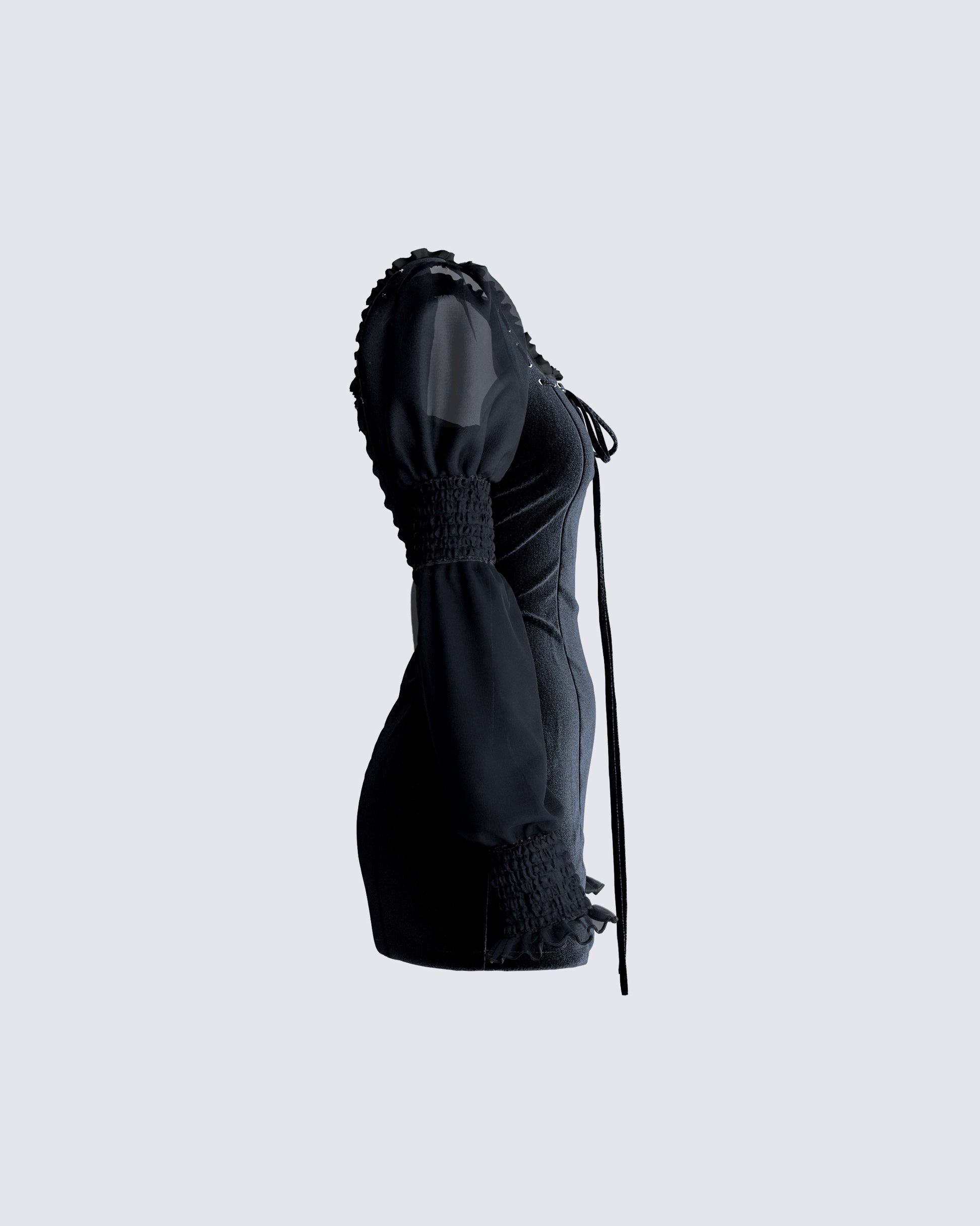 Black Velvet Mini Dress - Puff Sleeve Corset Style FINESSE Black Velvet Mini Dress - Puff Sleeve Corset Style FINESSE