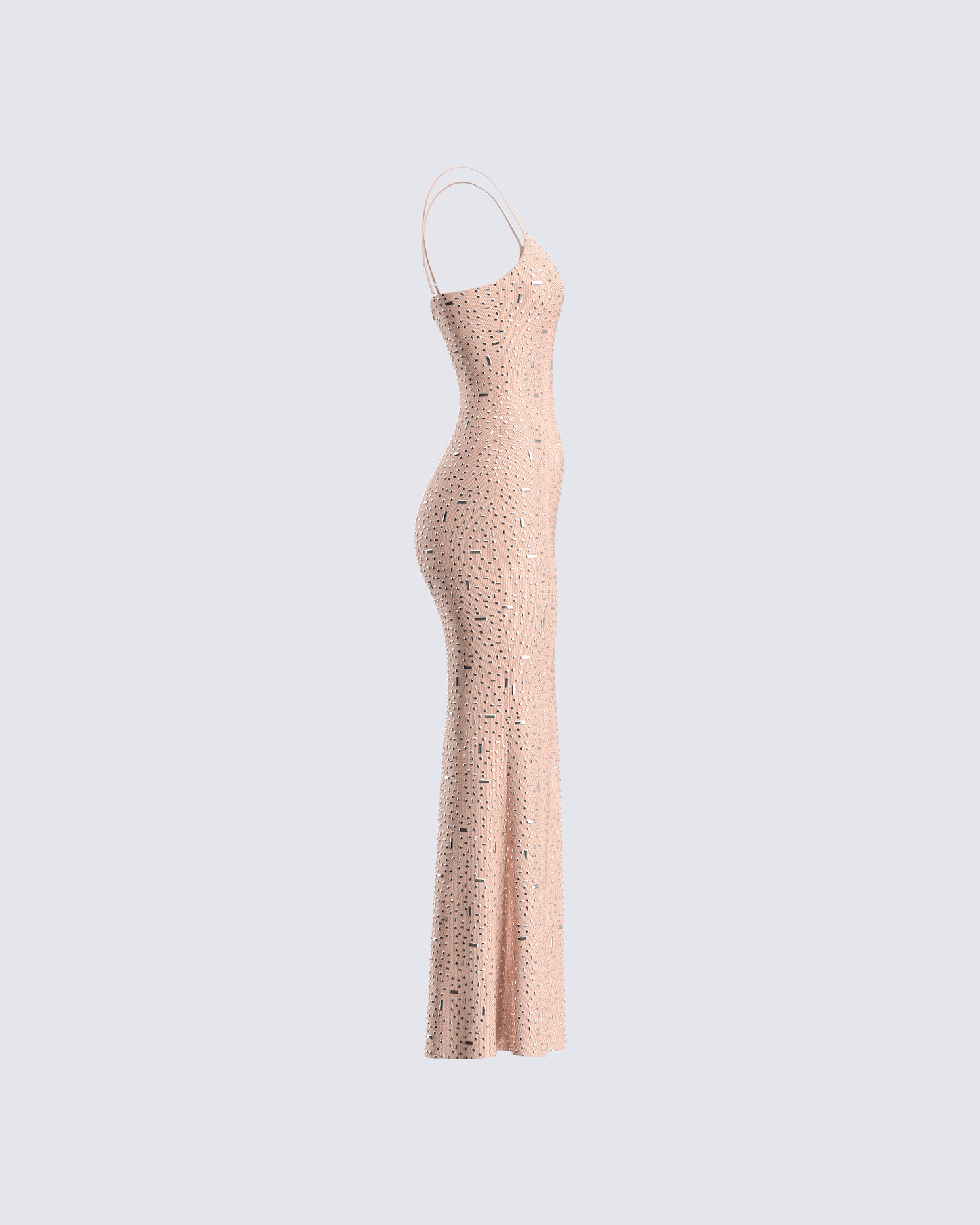 Lan Nude Rhinestone Maxi Dress