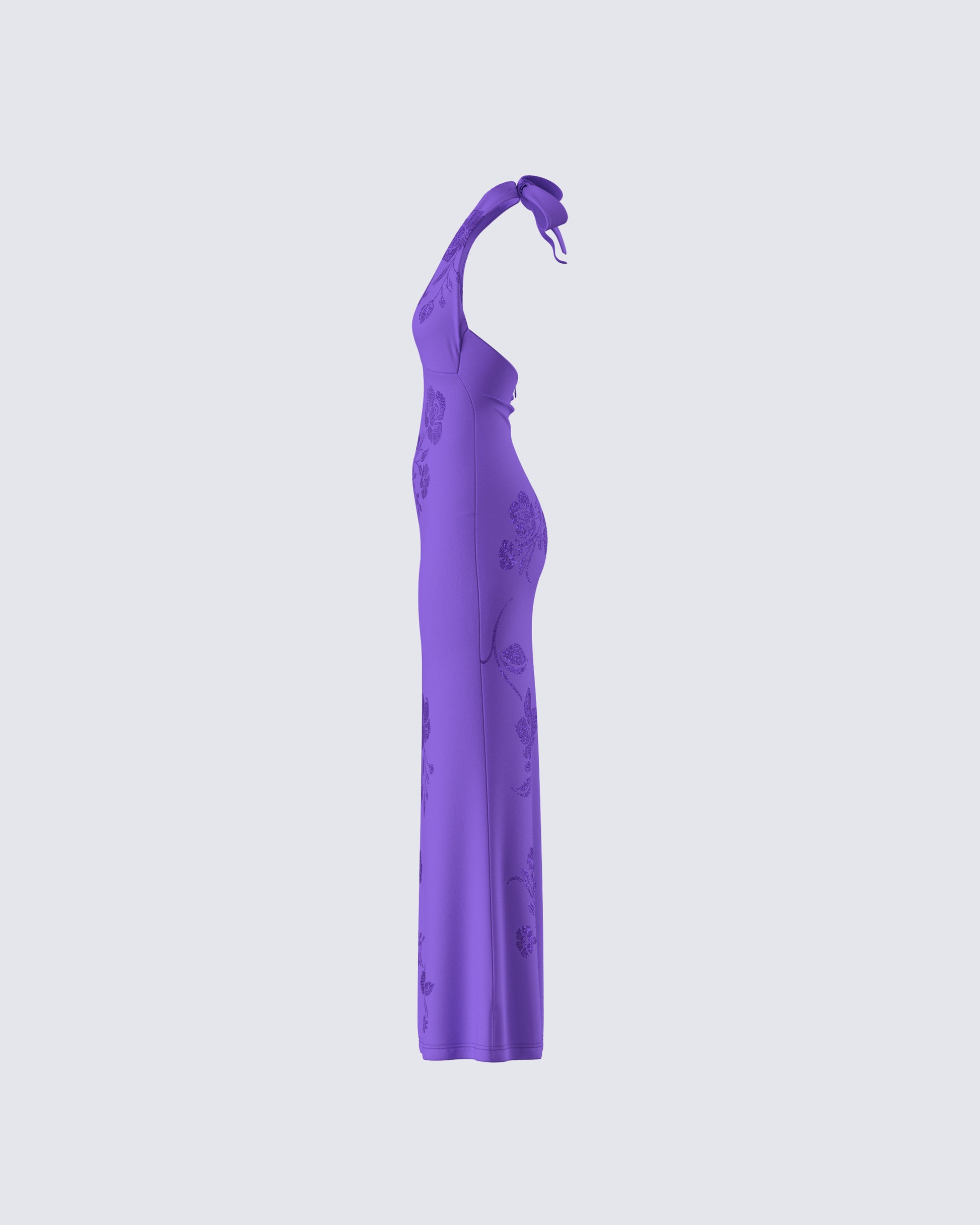 Purple Halter Maxi Dress - Embroidered Floral Plunge FINESSE Purple Halter Maxi Dress - Embroidered Floral Plunge FINESSE