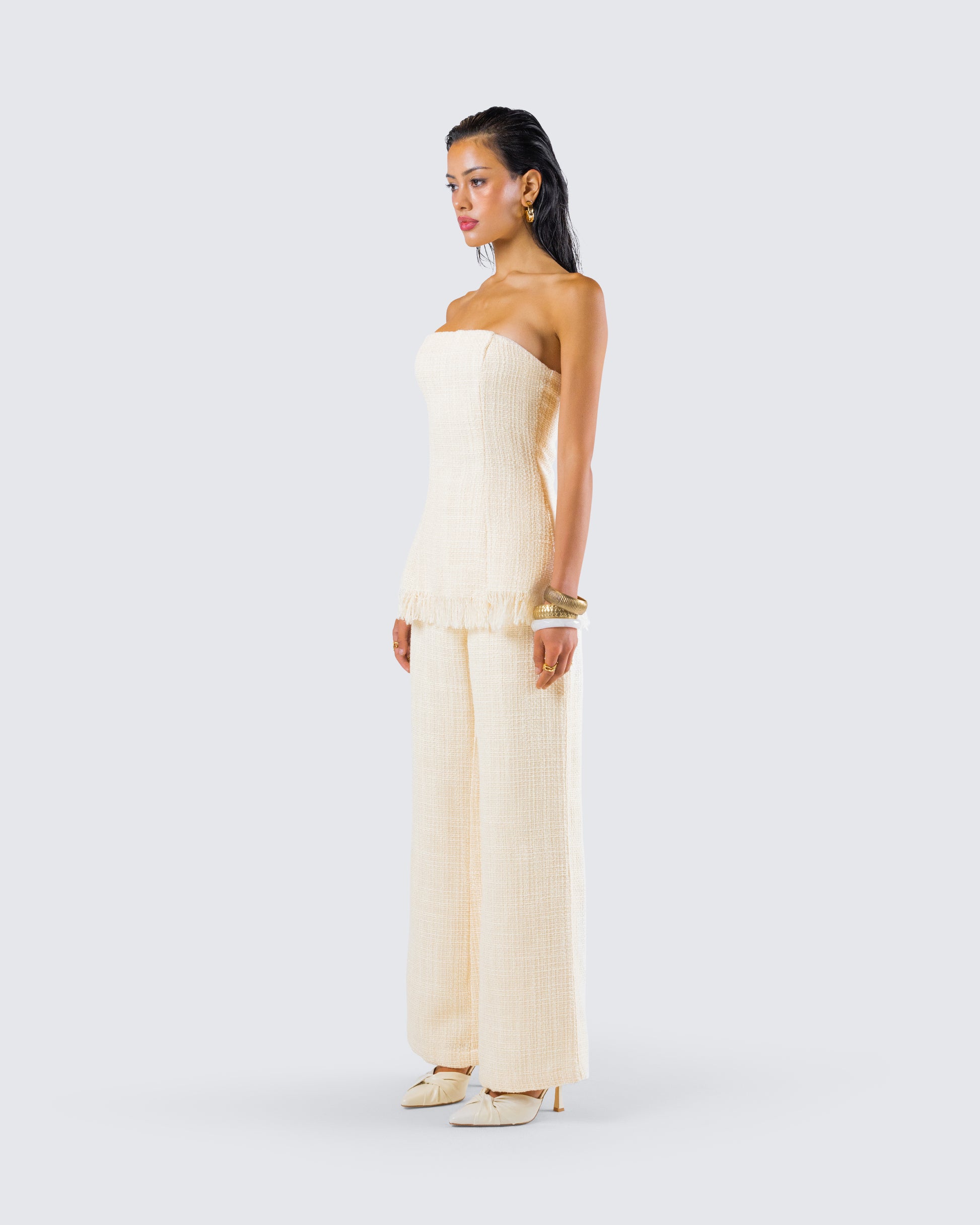 ladies ivory dress pants Ivory Tweed Two-Piece Set