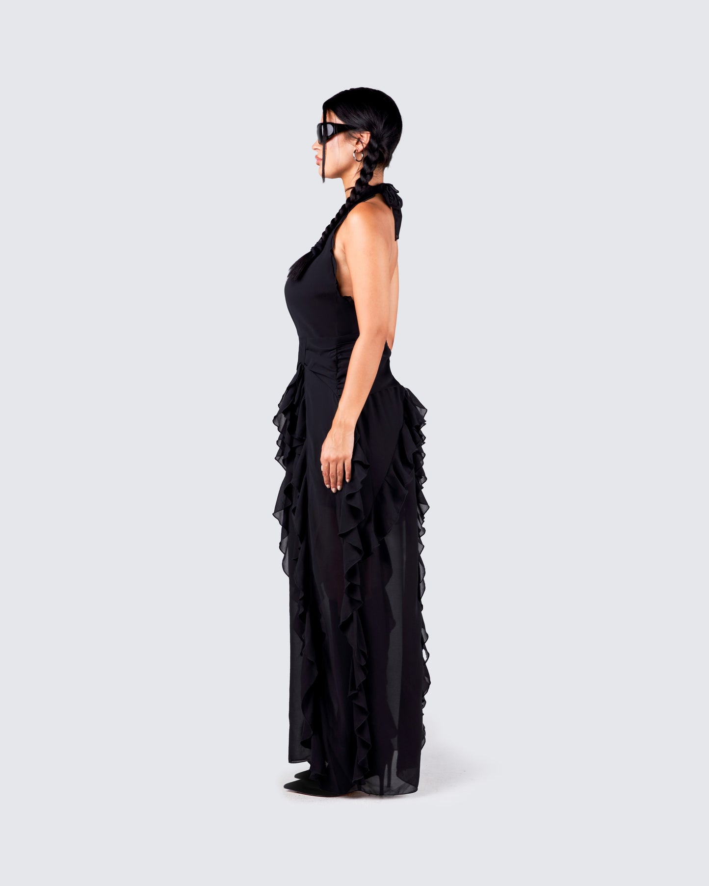 Nandi Black Ruffle Maxi Dress