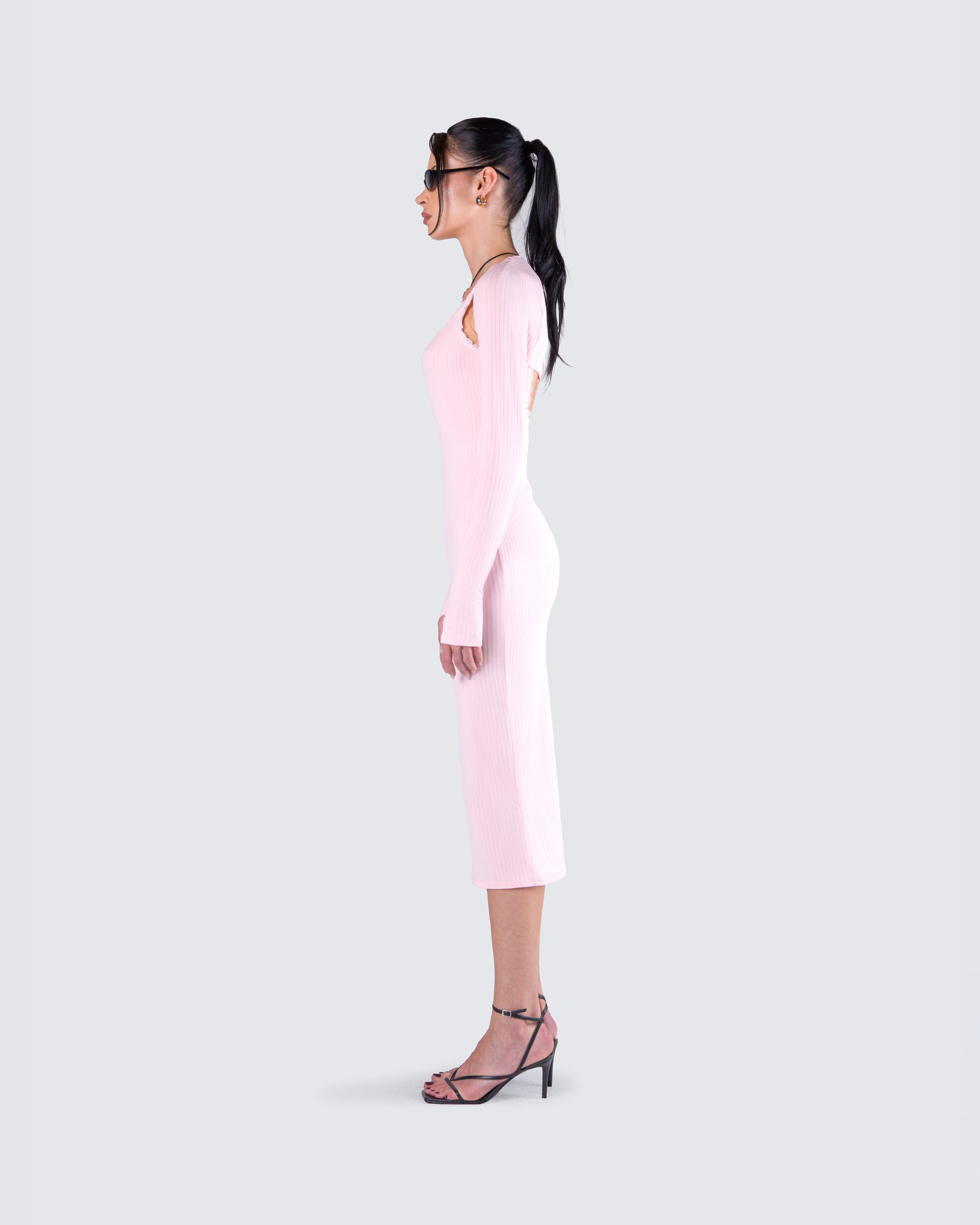 Pink Ribbed Midi Dress - Bodycon Tank Style FINESSE Pink Ribbed Midi Dress - Bodycon Tank Style FINESSE
