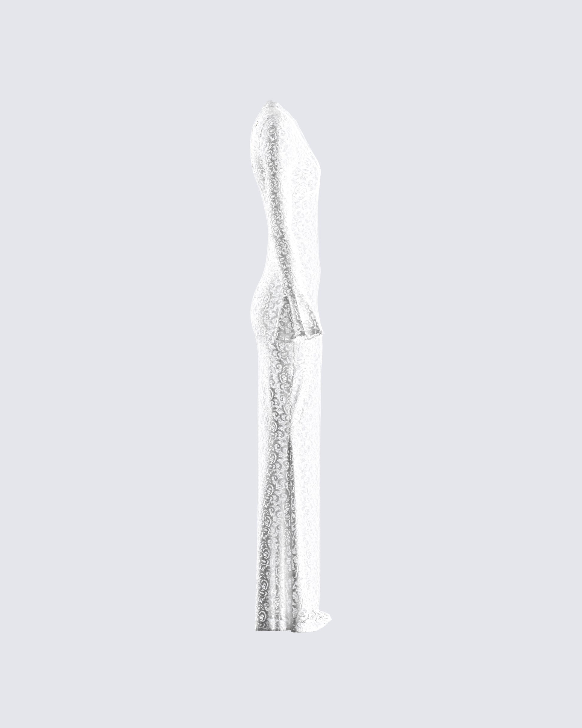White Lace Maxi Dress - Long Sleeve V-Neck Formal FINESSE White Lace Maxi Dress - Long Sleeve V-Neck Formal FINESSE