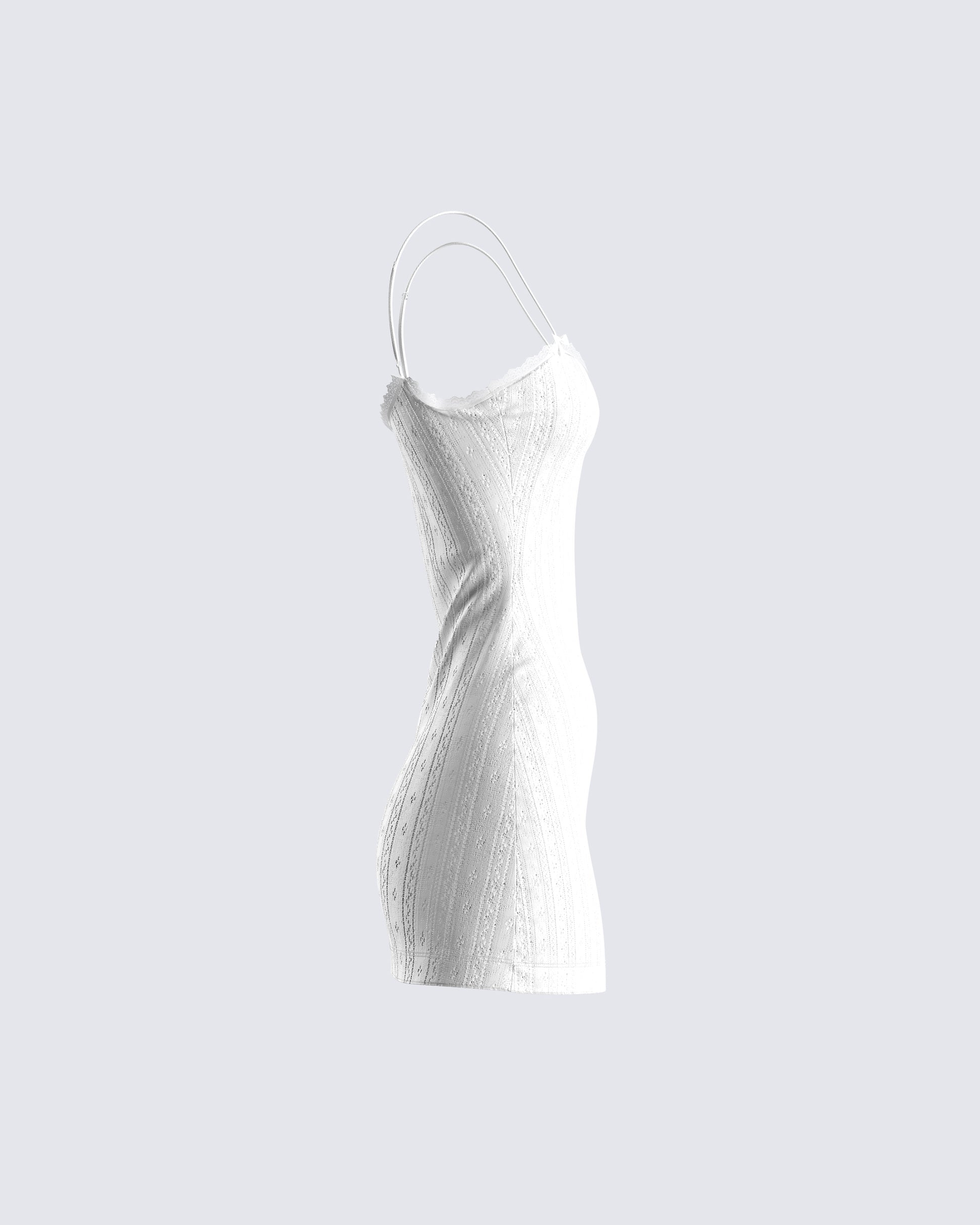 White Pointelle Mini Dress - Cotton Blend Summer FINESSE White Pointelle Mini Dress - Cotton Blend Summer FINESSE