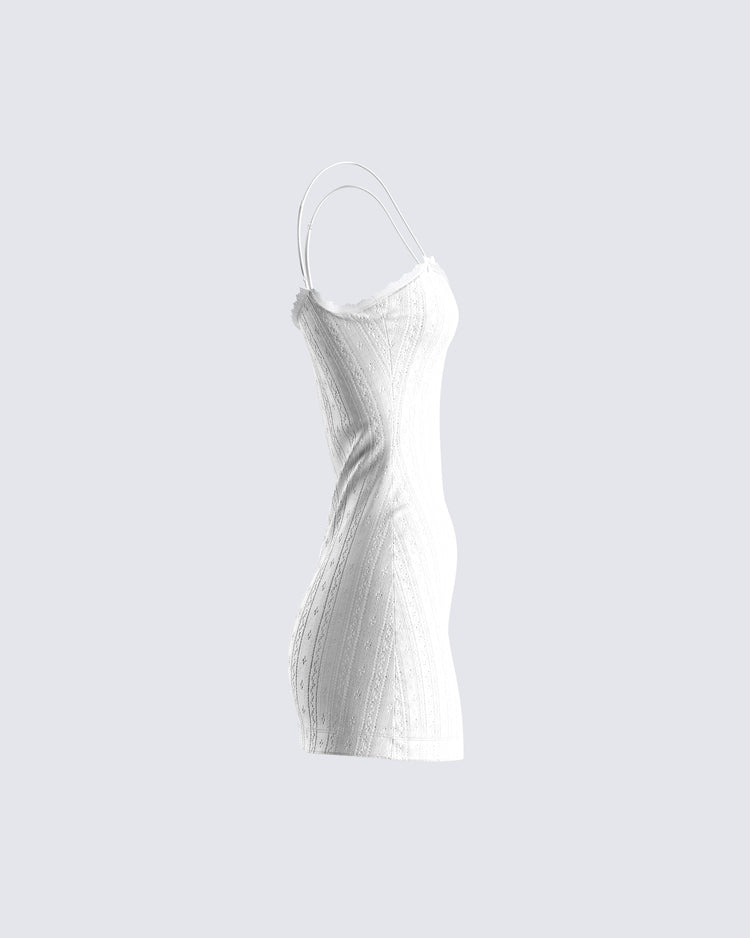 Mazi White Pointelle Mini Dress