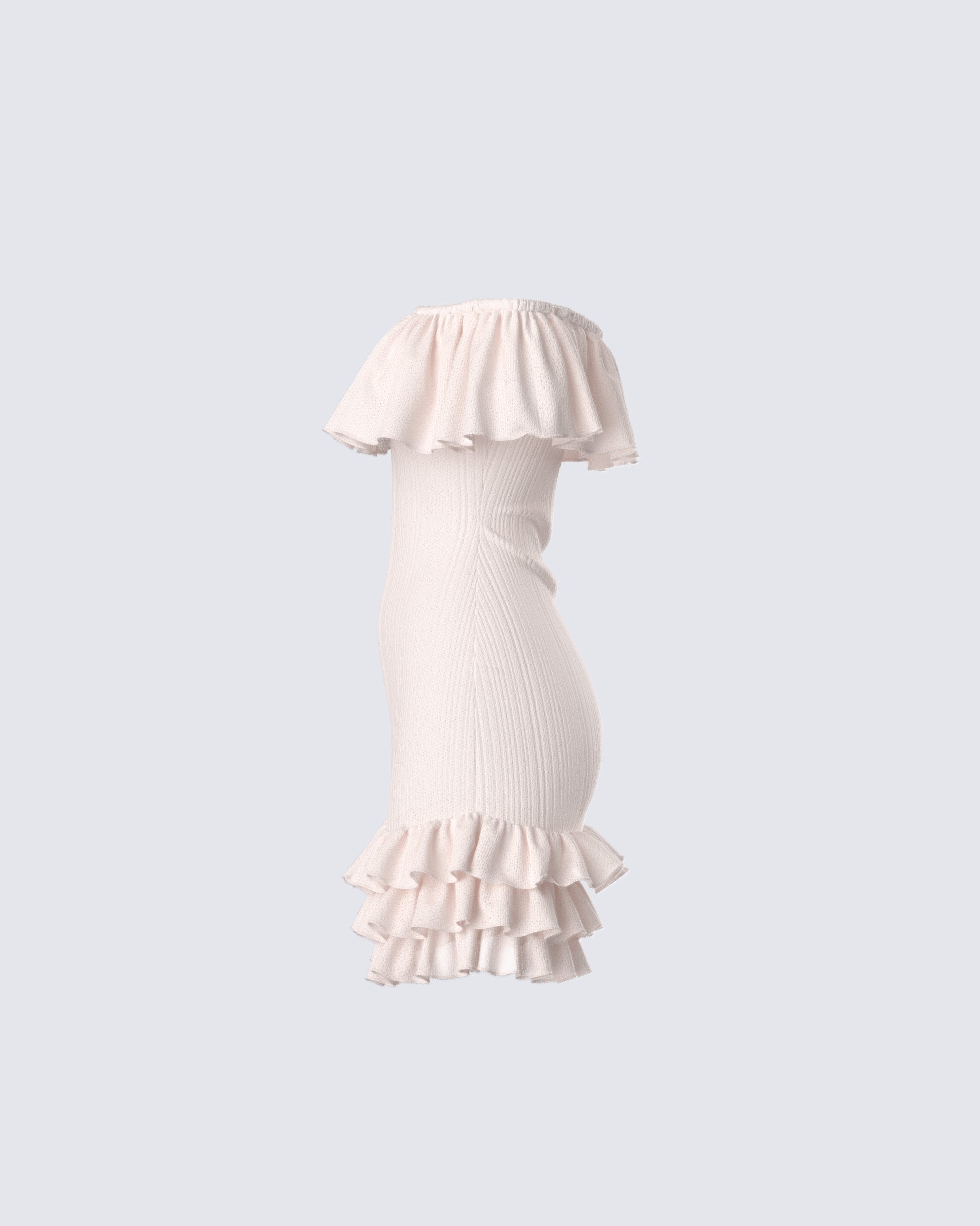 Peach Ribbed Knit Mini Dress - Off Shoulder Ruffle FINESSE Peach Ribbed Knit Mini Dress - Off Shoulder Ruffle FINESSE