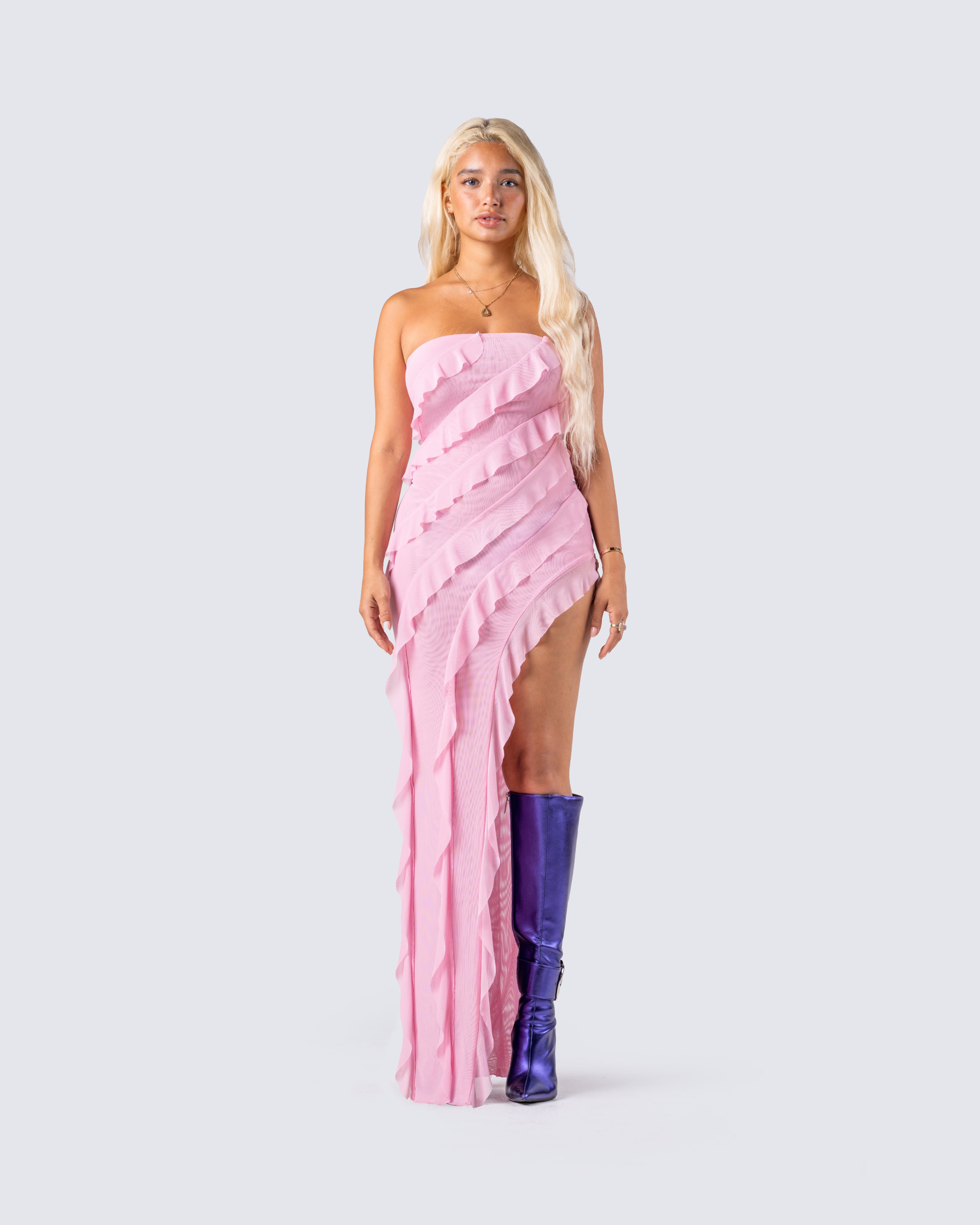 Pink mesh 2024 ruffle dress