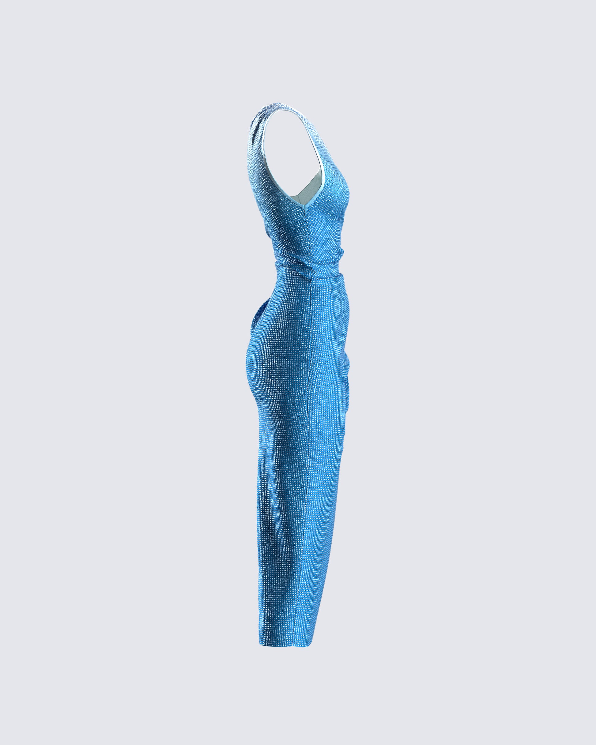 Blue Rhinestone One Shoulder Midi Dress - Party FINESSE Blue Rhinestone One Shoulder Midi Dress - Party FINESSE