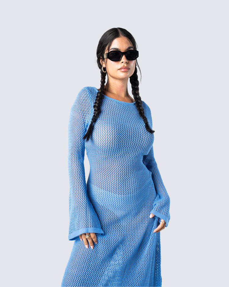Oren Blue Sweater Knit Dress