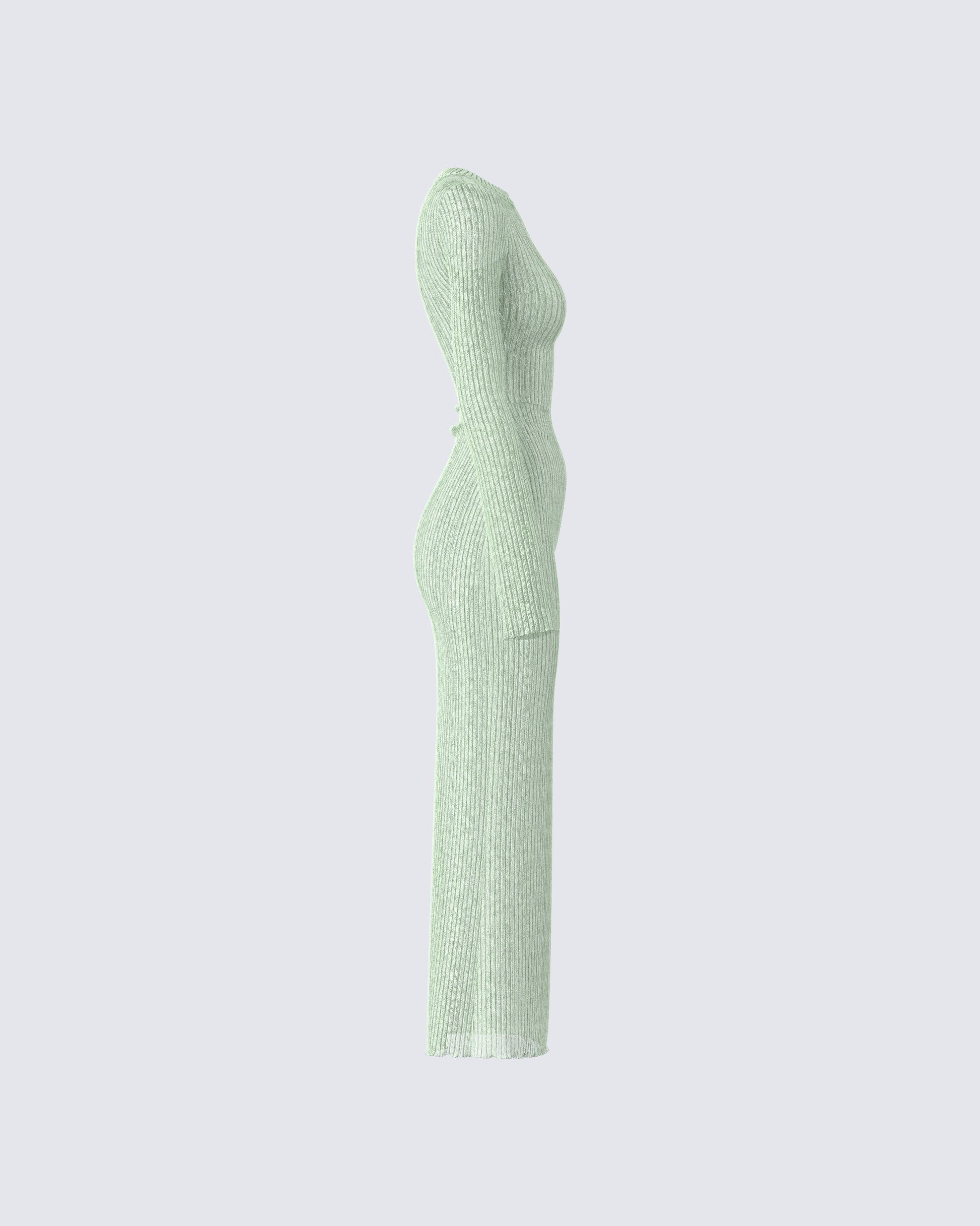 Green Ribbed Midi Dress - Long Sleeve Bodycon Knit FINESSE Green Ribbed Midi Dress - Long Sleeve Bodycon Knit FINESSE