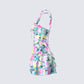 Odelle Printed Satin Ruffle Dress