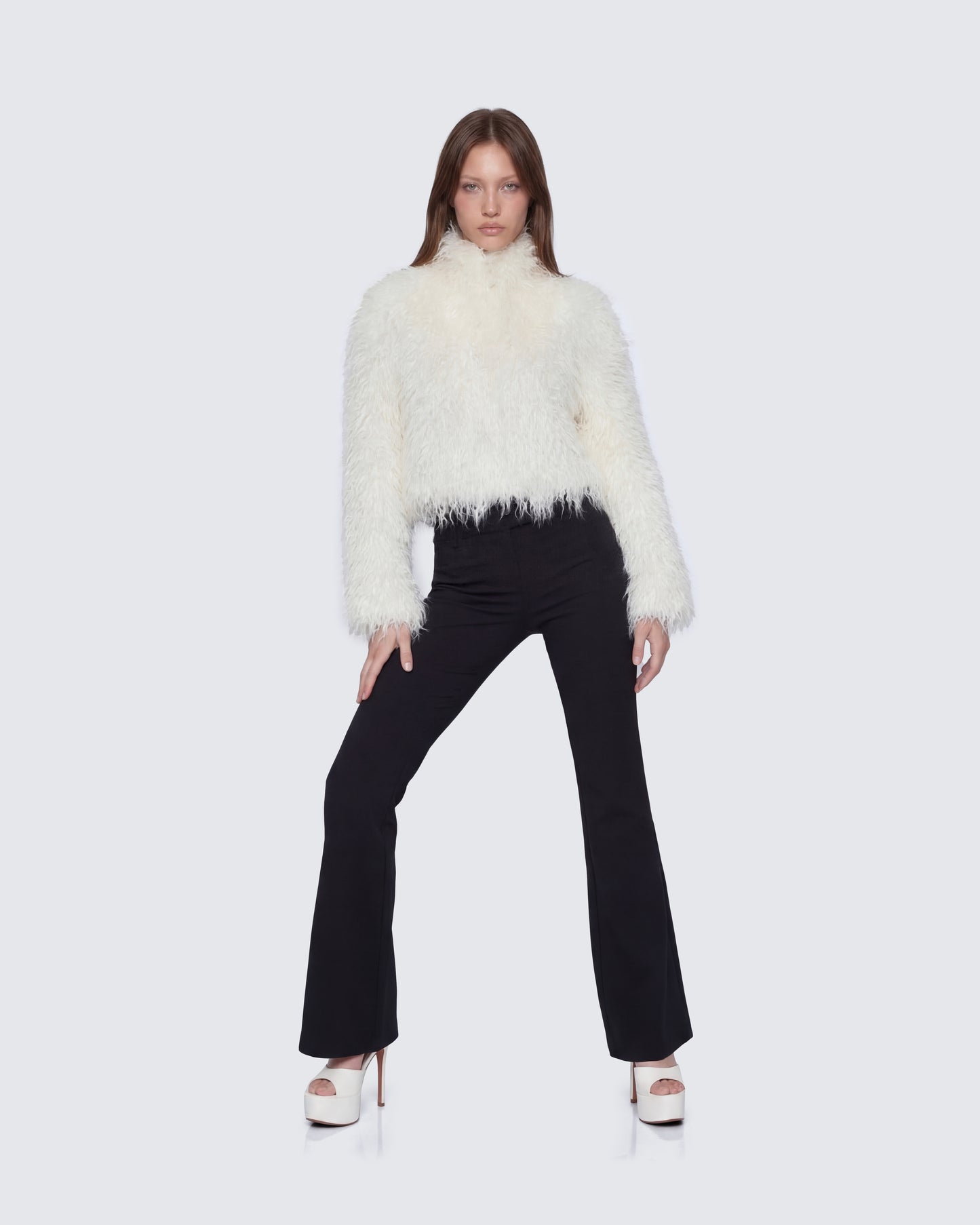 Abiba White Faux Fur Boxy Jacket