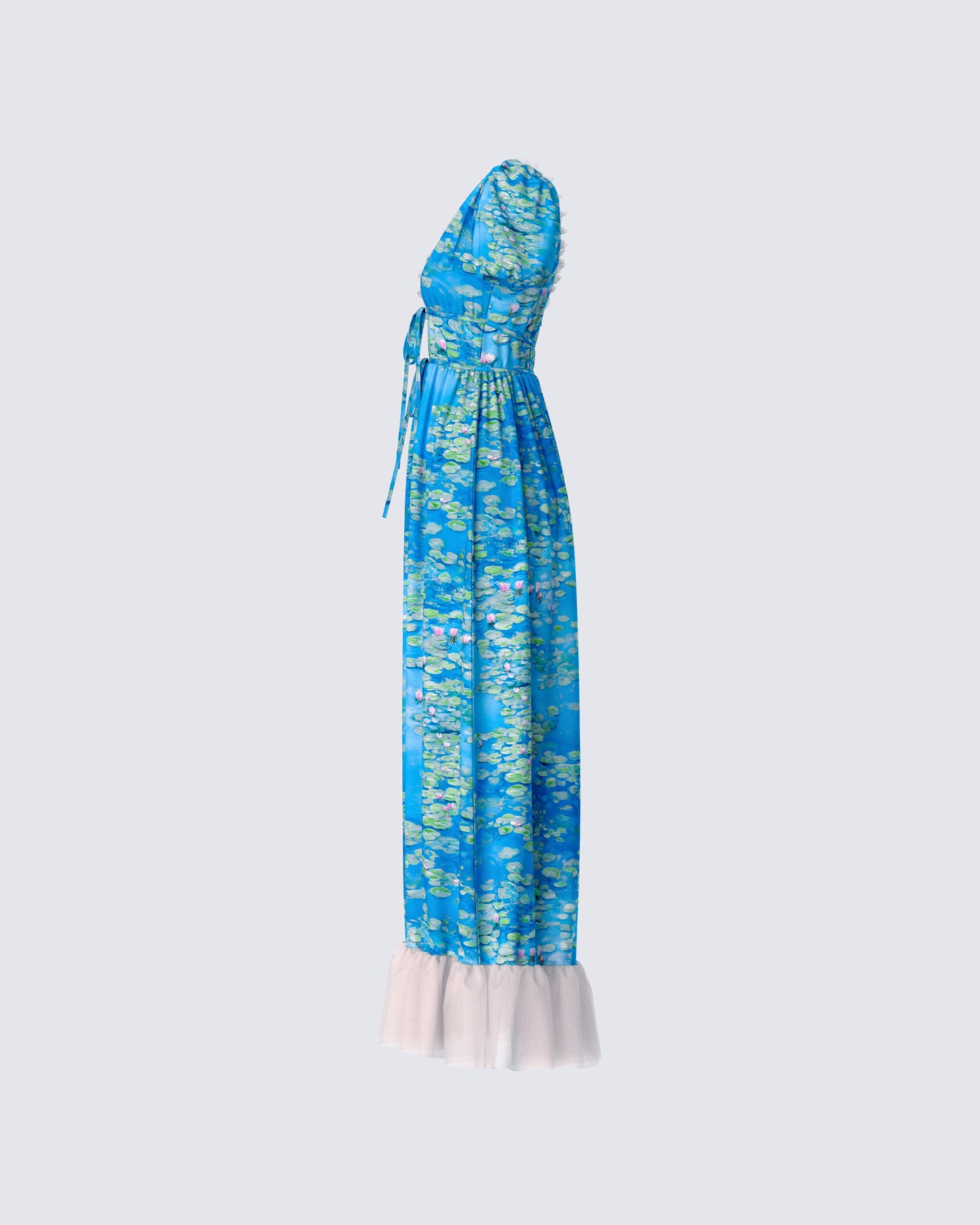 Loire Blue Water Lilies Print Maxi Dress