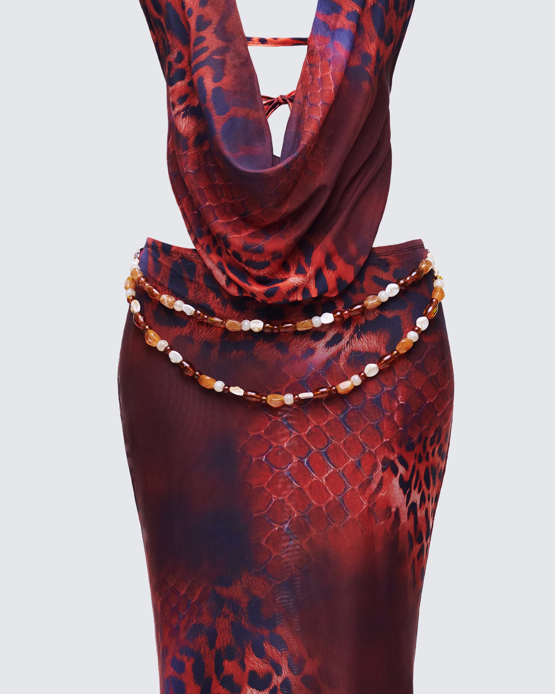 red leopard maxi dress Glossy Leopard Jacquard Ruffle Maxi Dress in Red Red S