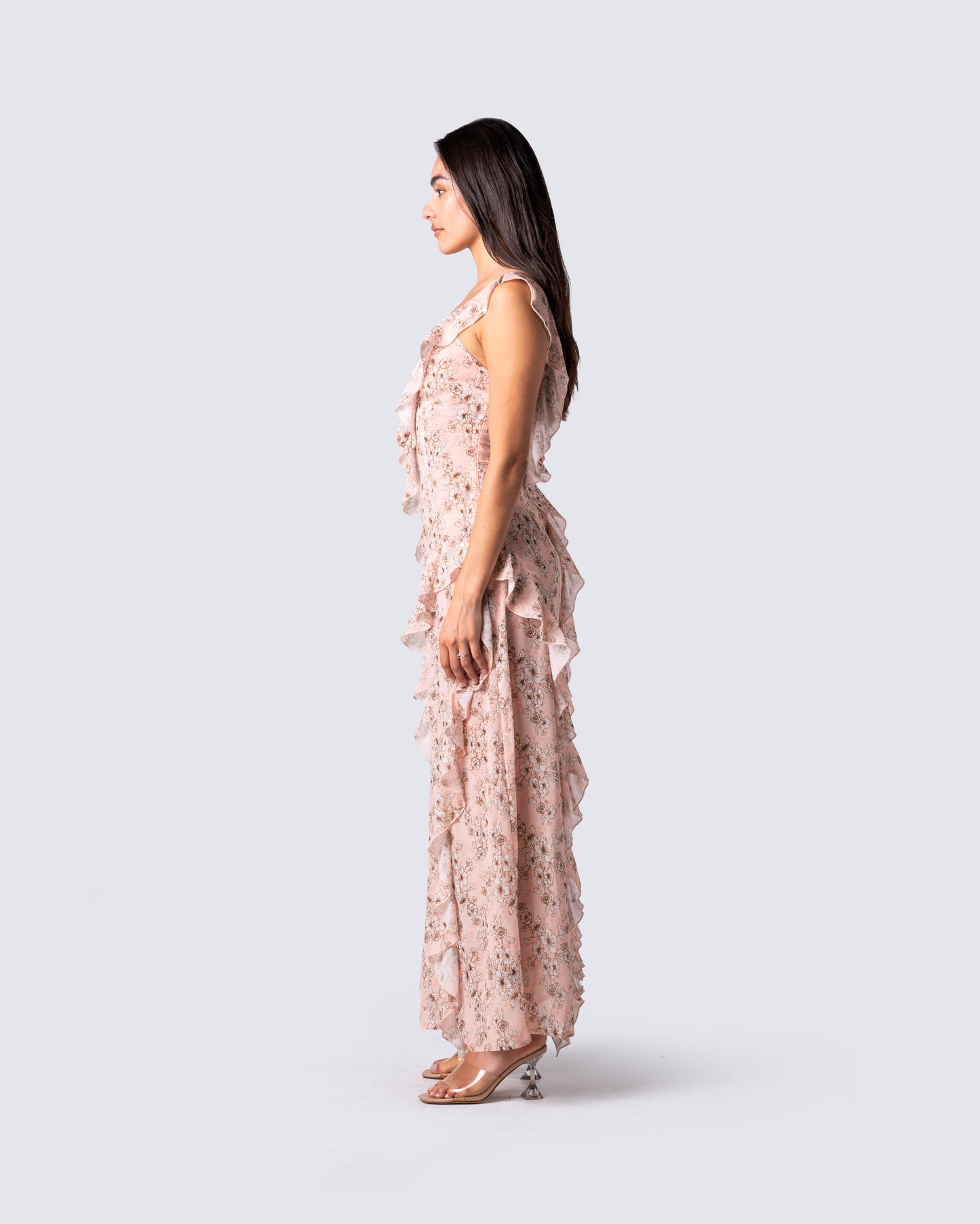 Leonie Peach Floral Maxi Dress