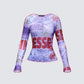 Cleodora Purple Printed Mesh Top