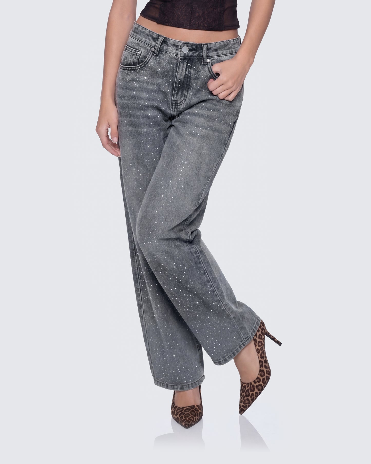 Amaya Grey Embellished Denim Jean