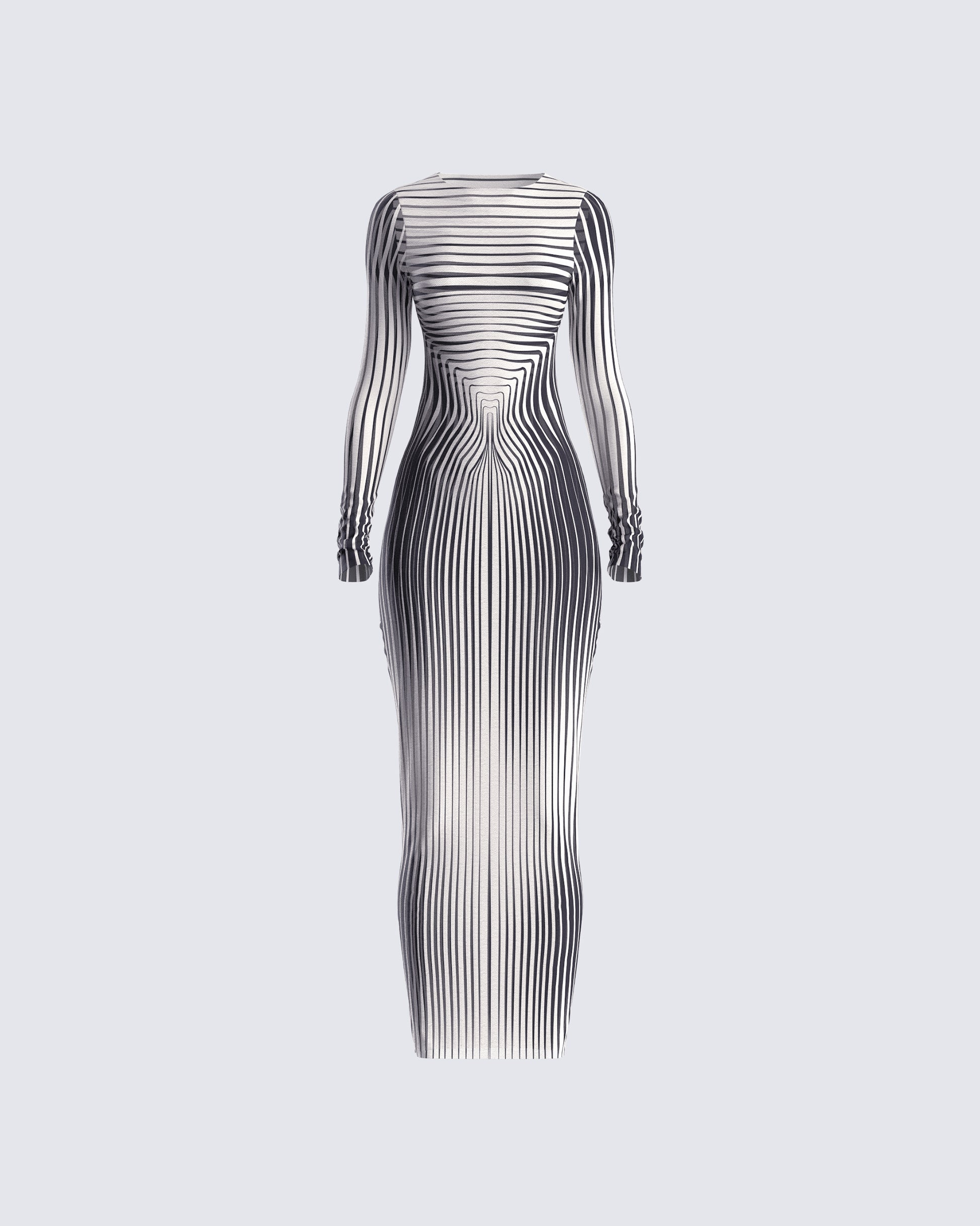Black Optical Illusion Maxi Dress - Long Sleeve Bodycon FINESSE Black Optical Illusion Maxi Dress - Long Sleeve Bodycon FINESSE