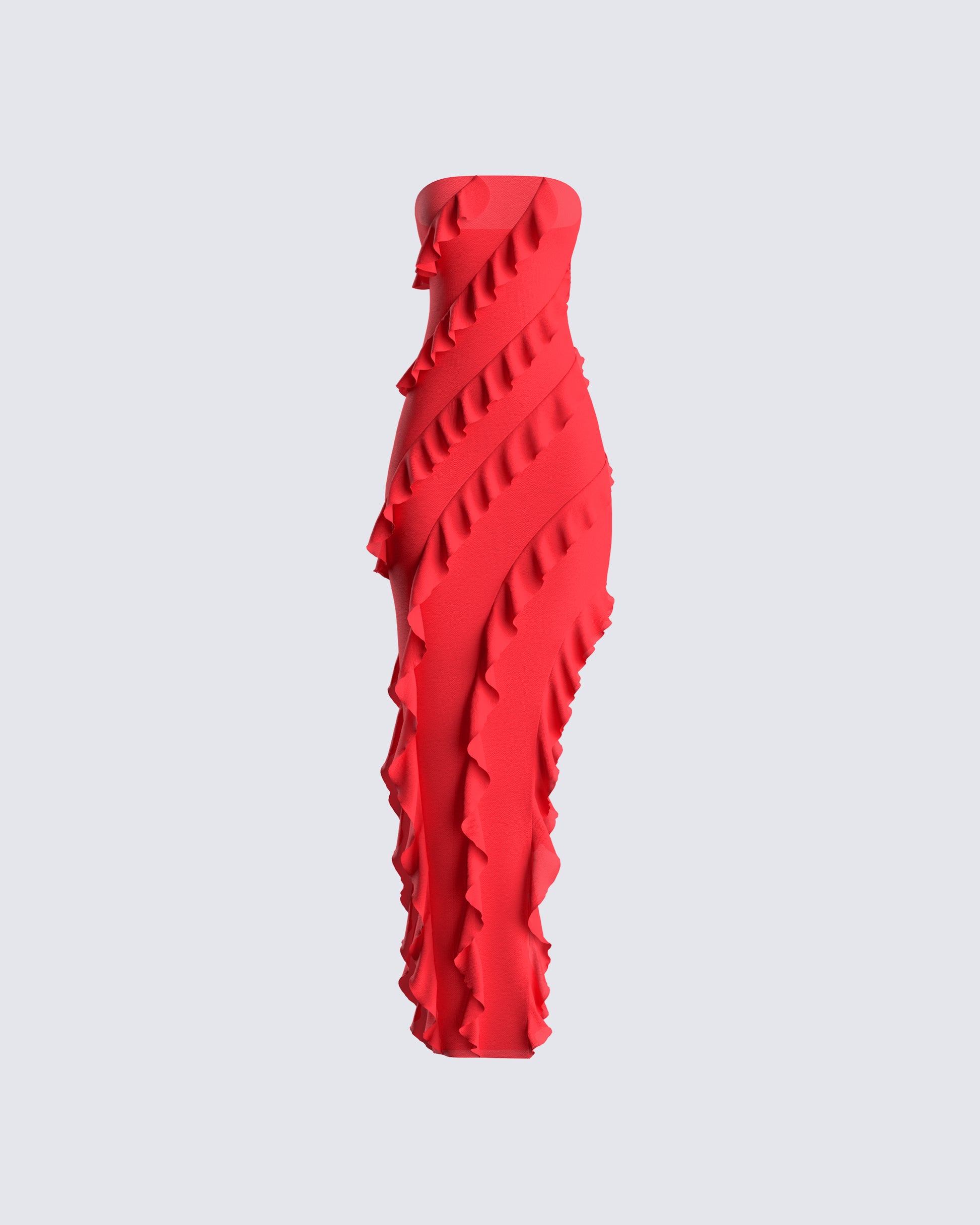Red Ruffle Maxi Dress - Strapless Bodycon Evening FINESSE Red Ruffle Maxi Dress - Strapless Bodycon Evening FINESSE