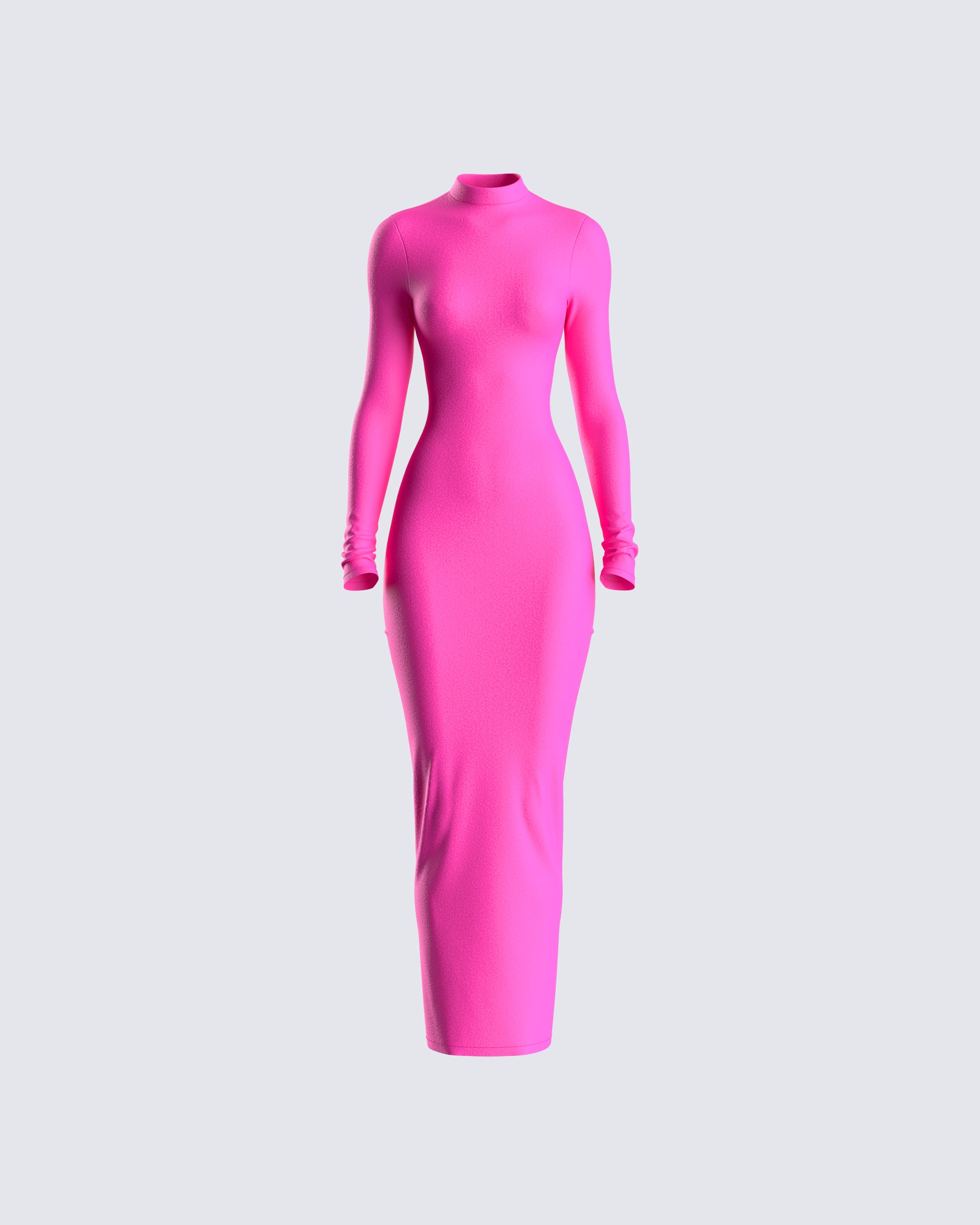 Hot Pink Bodycon Maxi Dress - Long Sleeve Ribbed FINESSE Hot Pink Bodycon Maxi Dress - Long Sleeve Ribbed FINESSE