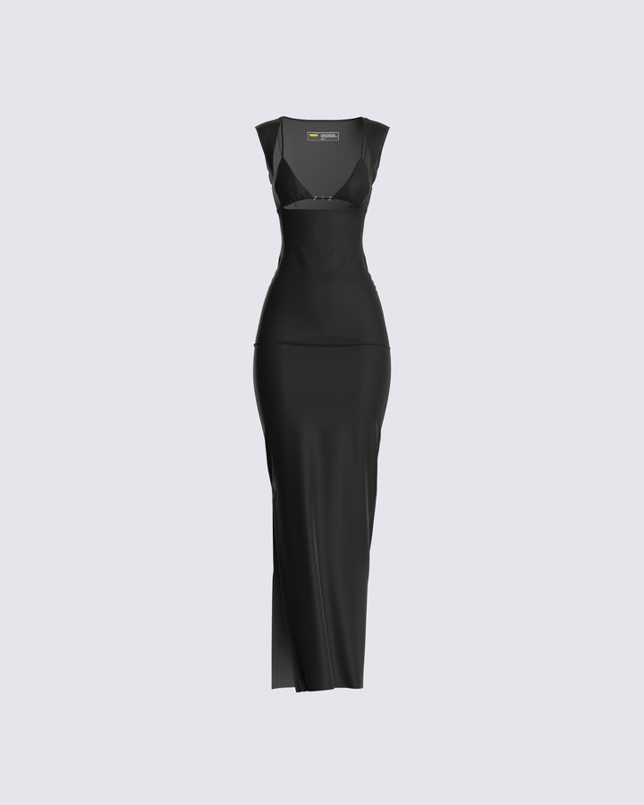 Black Cut Out Maxi Dress with Gloves - Bodycon Gala FINESSE Black Cut Out Maxi Dress with Gloves - Bodycon Gala FINESSE