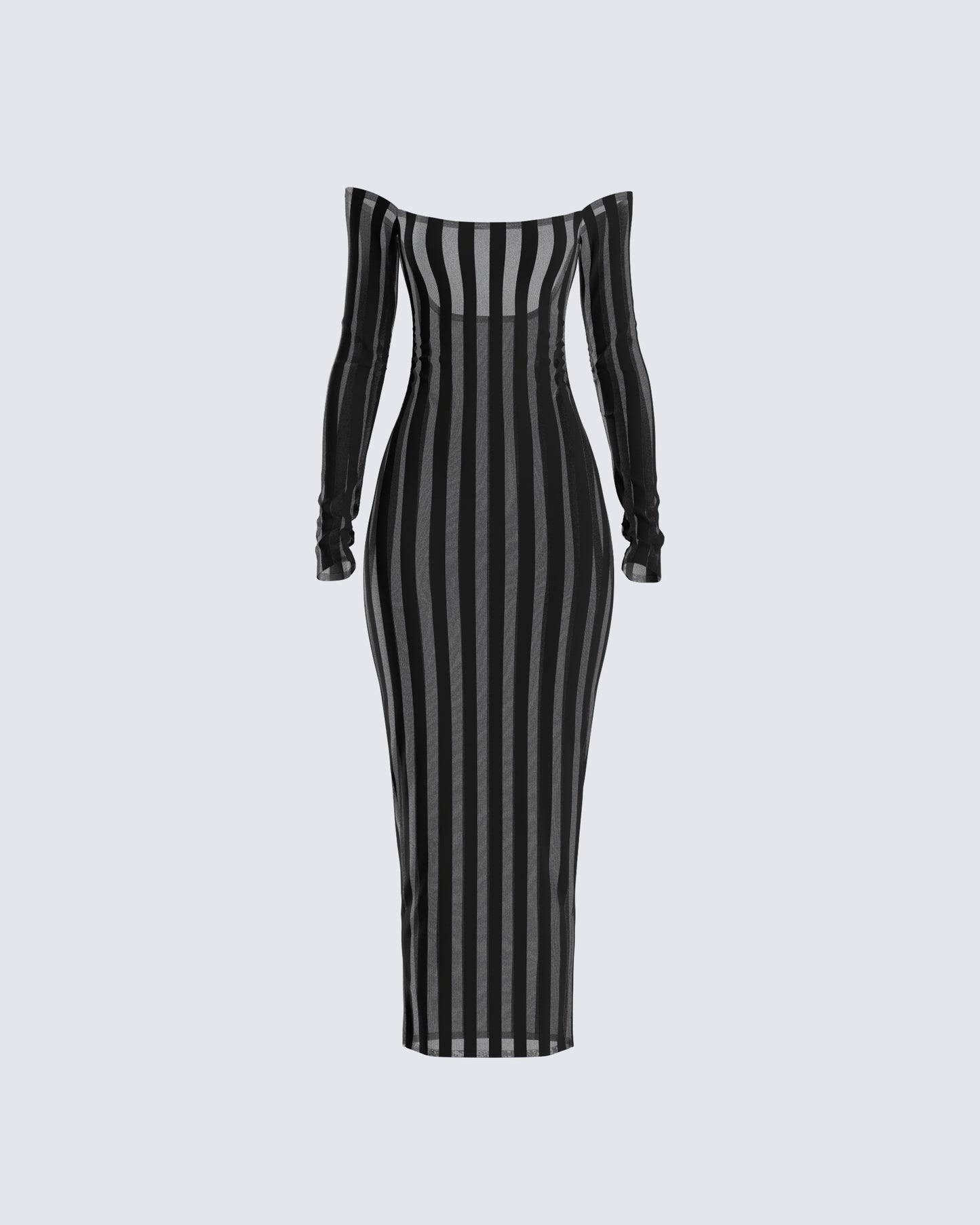 Black Stripe Off Shoulder Midi Dress - Bodycon Long Sleeve FINESSE Black Stripe Off Shoulder Midi Dress - Bodycon Long Sleeve FINESSE