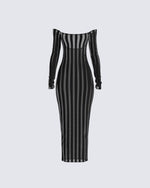 Meritt Black Stripe Midi Dress 3d product front