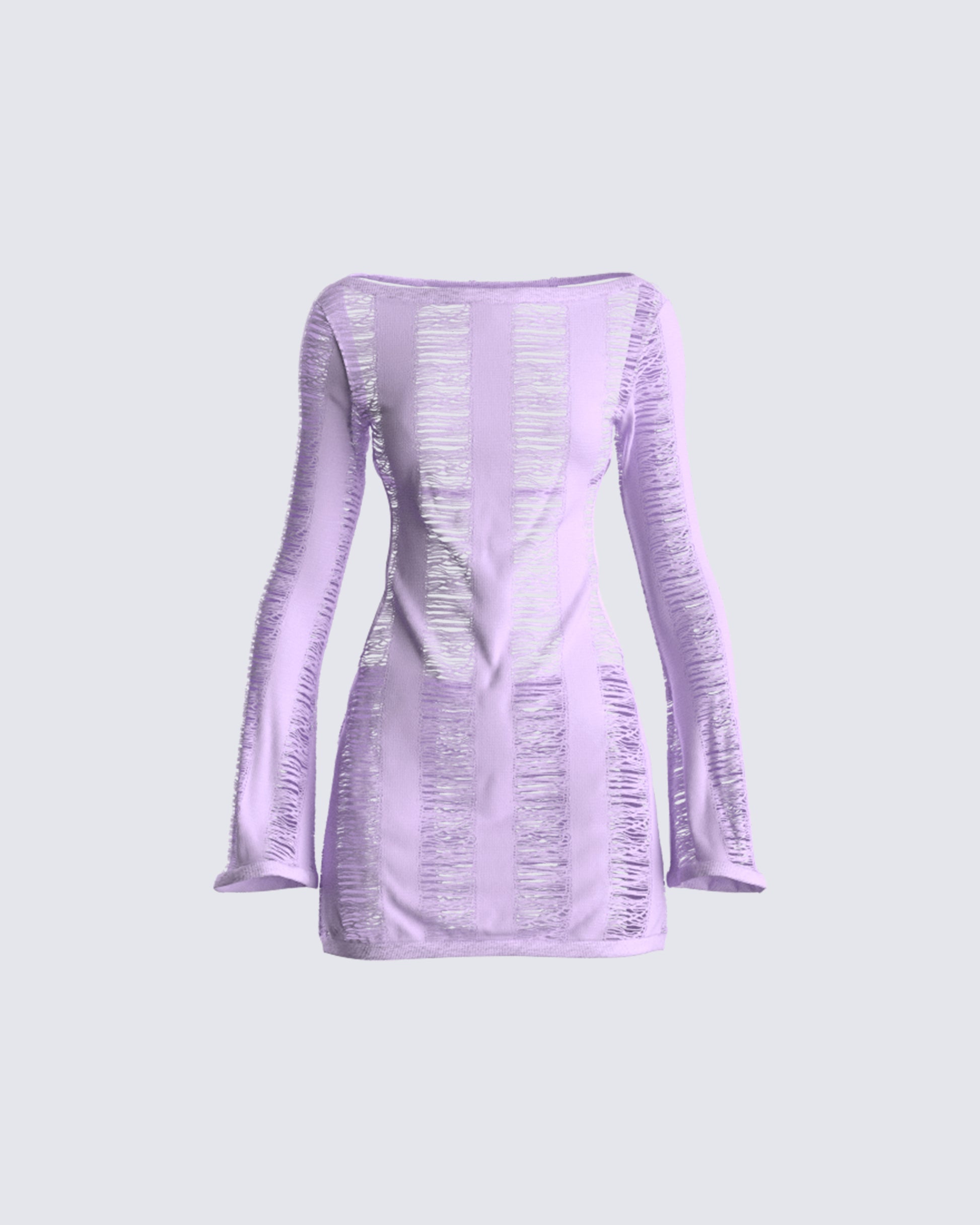 Lavender Mini Dress - Shredded Off Shoulder Long Sleeve FINESSE Lavender Mini Dress - Shredded Off Shoulder Long Sleeve FINESSE