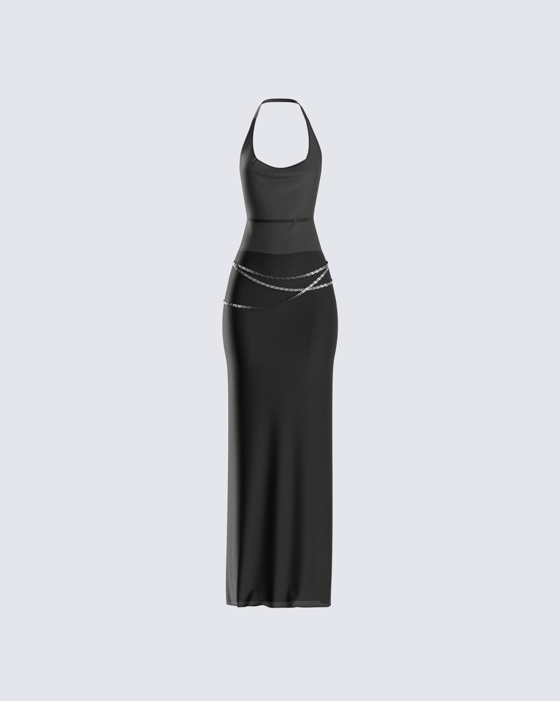 Black Halter Maxi Dress - Chain Detail Formal Gown FINESSE Black Halter Maxi Dress - Chain Detail Formal Gown FINESSE