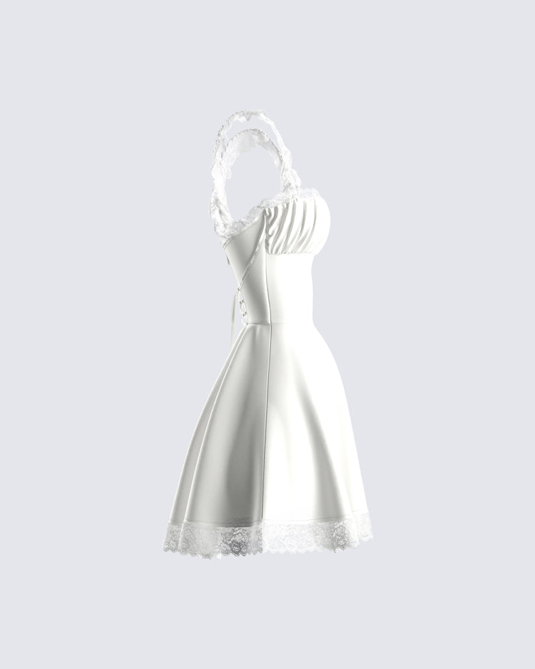 Cove White Lace Trim Mini Dress