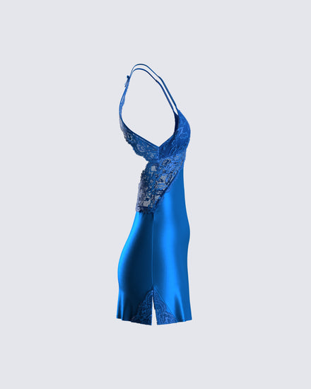 Bernadette Blue Lace Satin Dress