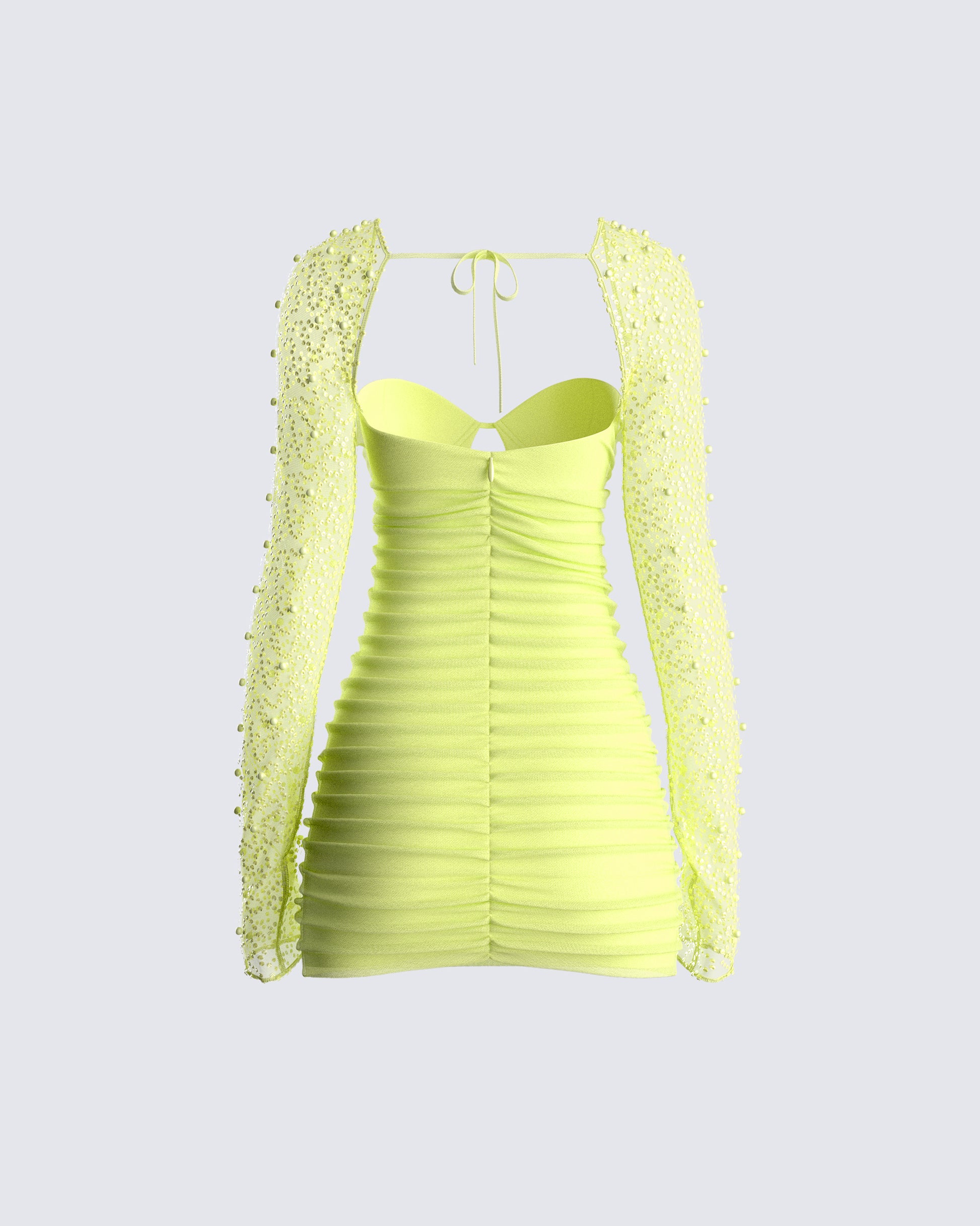 Lime Green Mesh Bodycon Mini Dress - Long Sleeve Party XS Lime Green Mesh Bodycon Mini Dress - Long Sleeve Party XS
