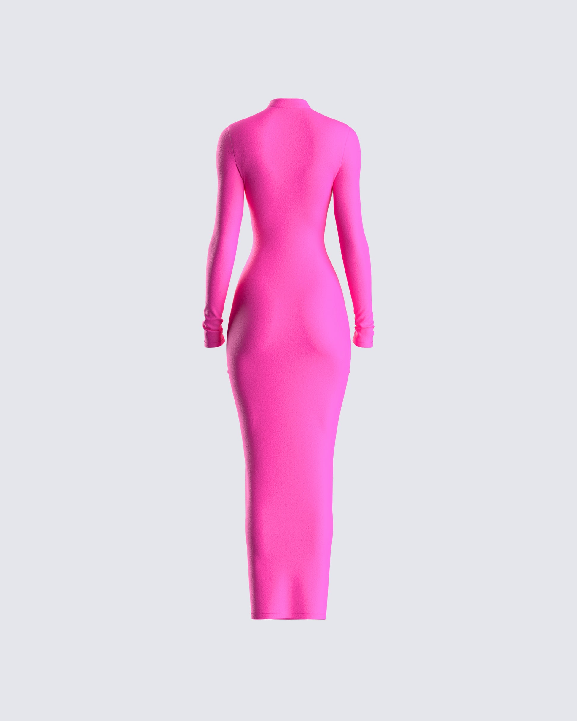 Hot Pink Bodycon Maxi Dress - Long Sleeve Ribbed FINESSE Hot Pink Bodycon Maxi Dress - Long Sleeve Ribbed FINESSE